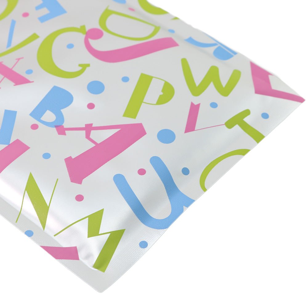 Alphabet Design Double-Sided Confetti Silver Aluminum Bags - Katady packaging