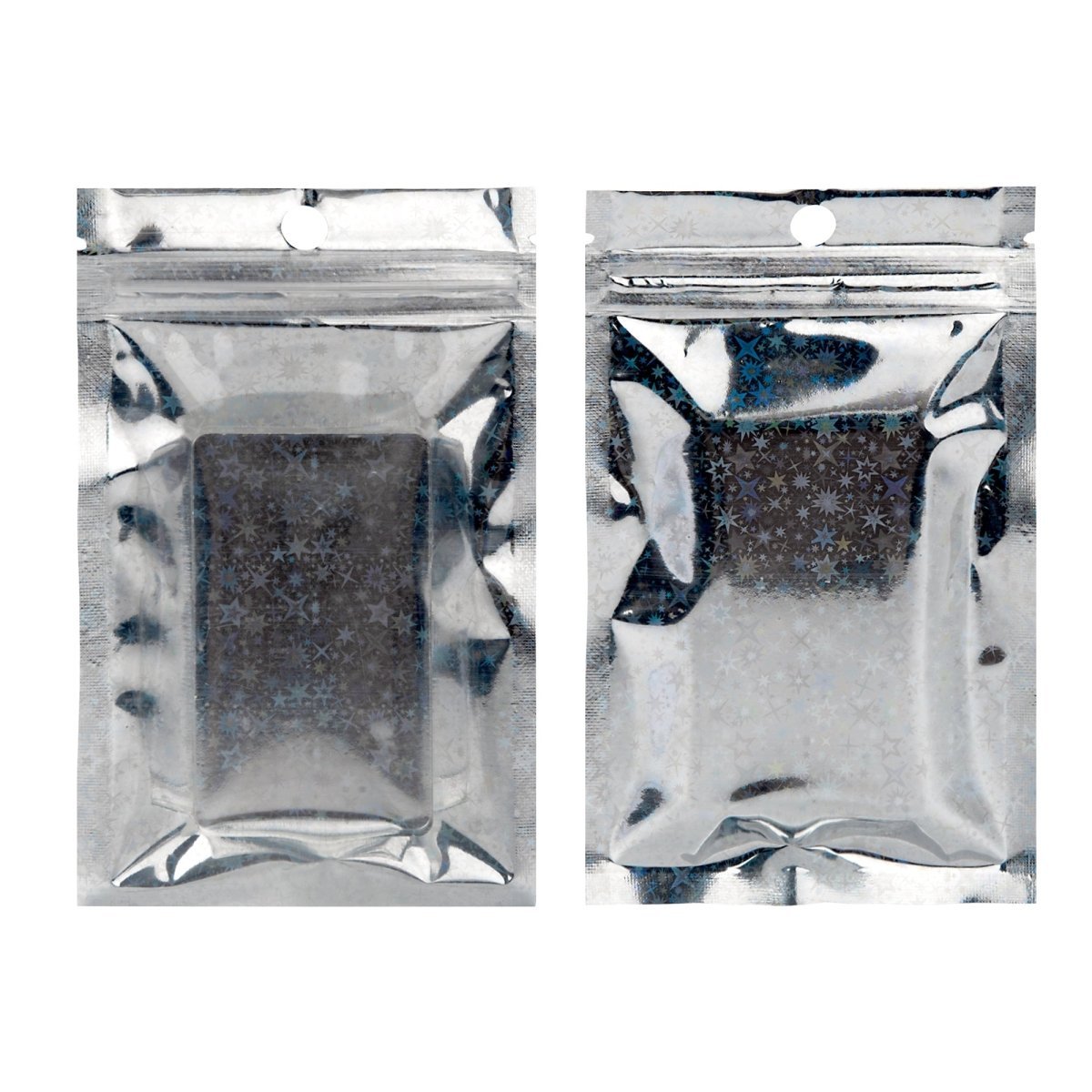 Clear and Half Diamond Holographic Glitter Mylar Flat Bags with Hang Hole - Katady packaging