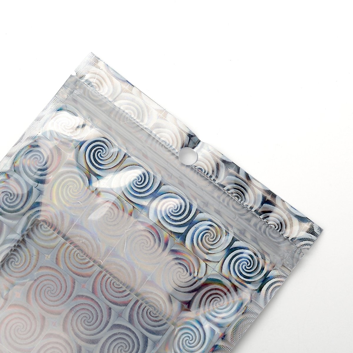 Clear and Half Diamond Holographic Swirl Mylar Flat Bags with Hang Hole - Katady packaging