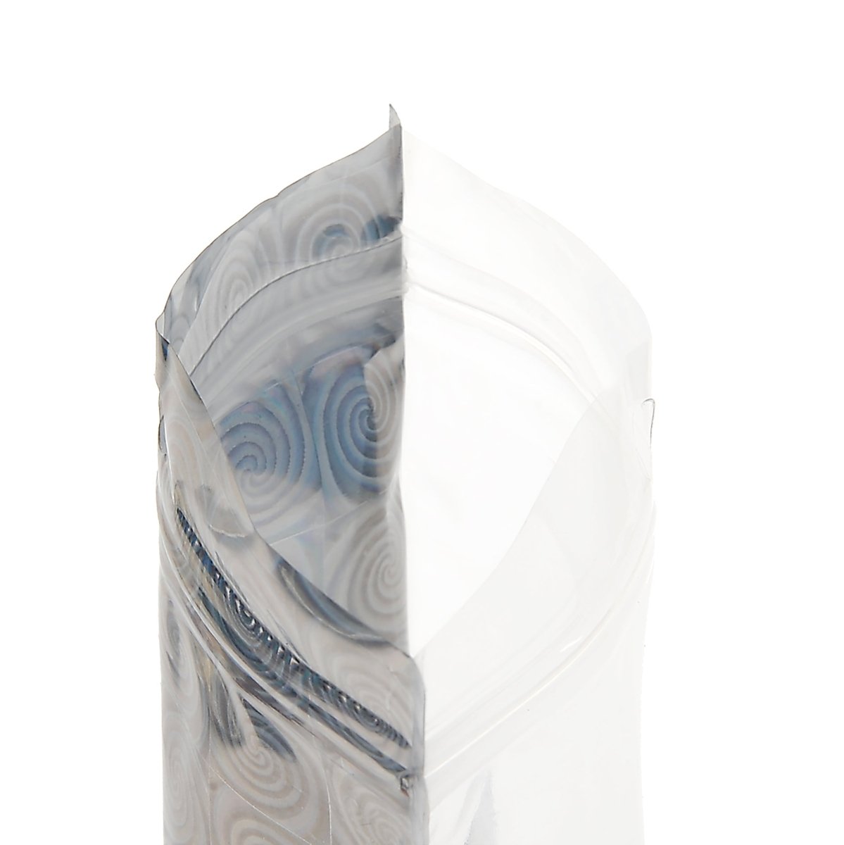 Clear and Half Diamond Holographic Swirl Mylar Flat Bags with Hang Hole - Katady packaging
