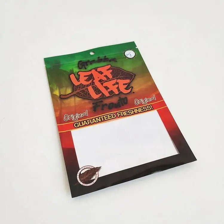 Custom Print Resealable Ziplock Plastic Smoking Leaf Packaging Bag