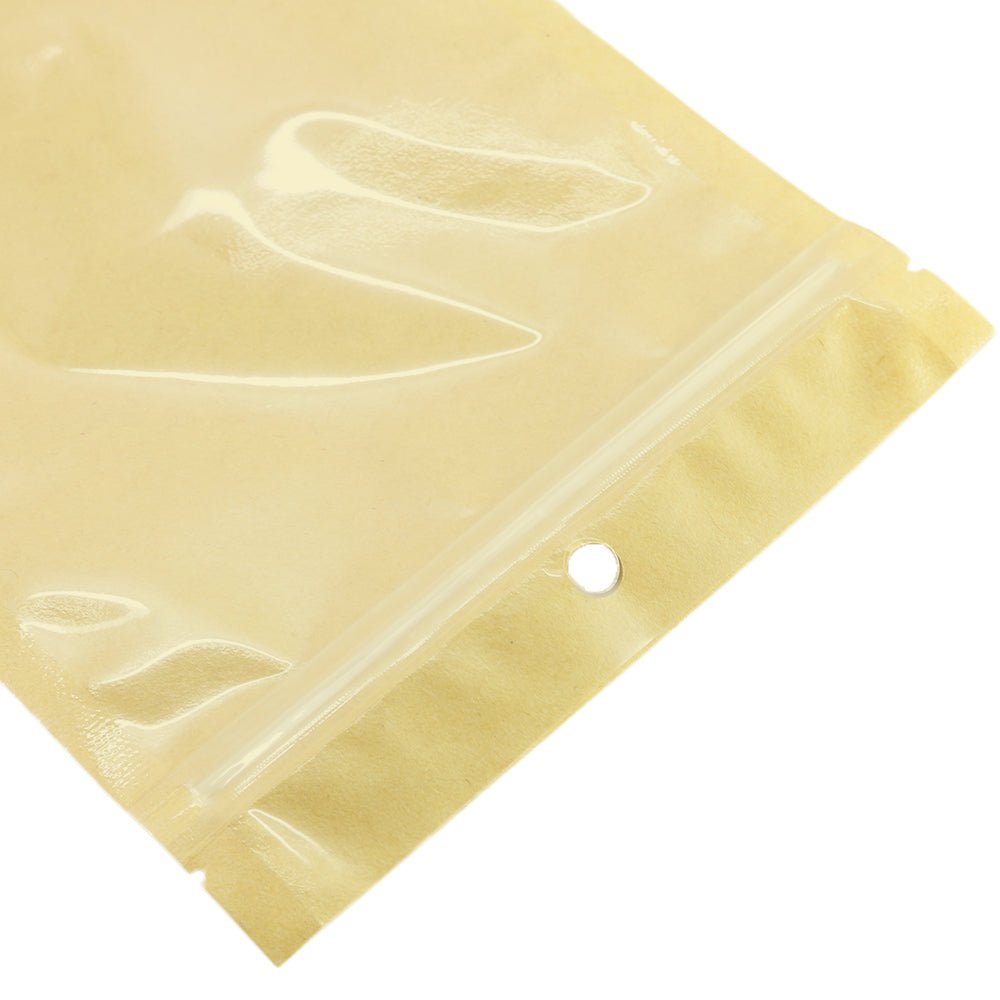 Glossy Clear Half Krafty Brown Flat Bags with Hang Hole - Katady packaging