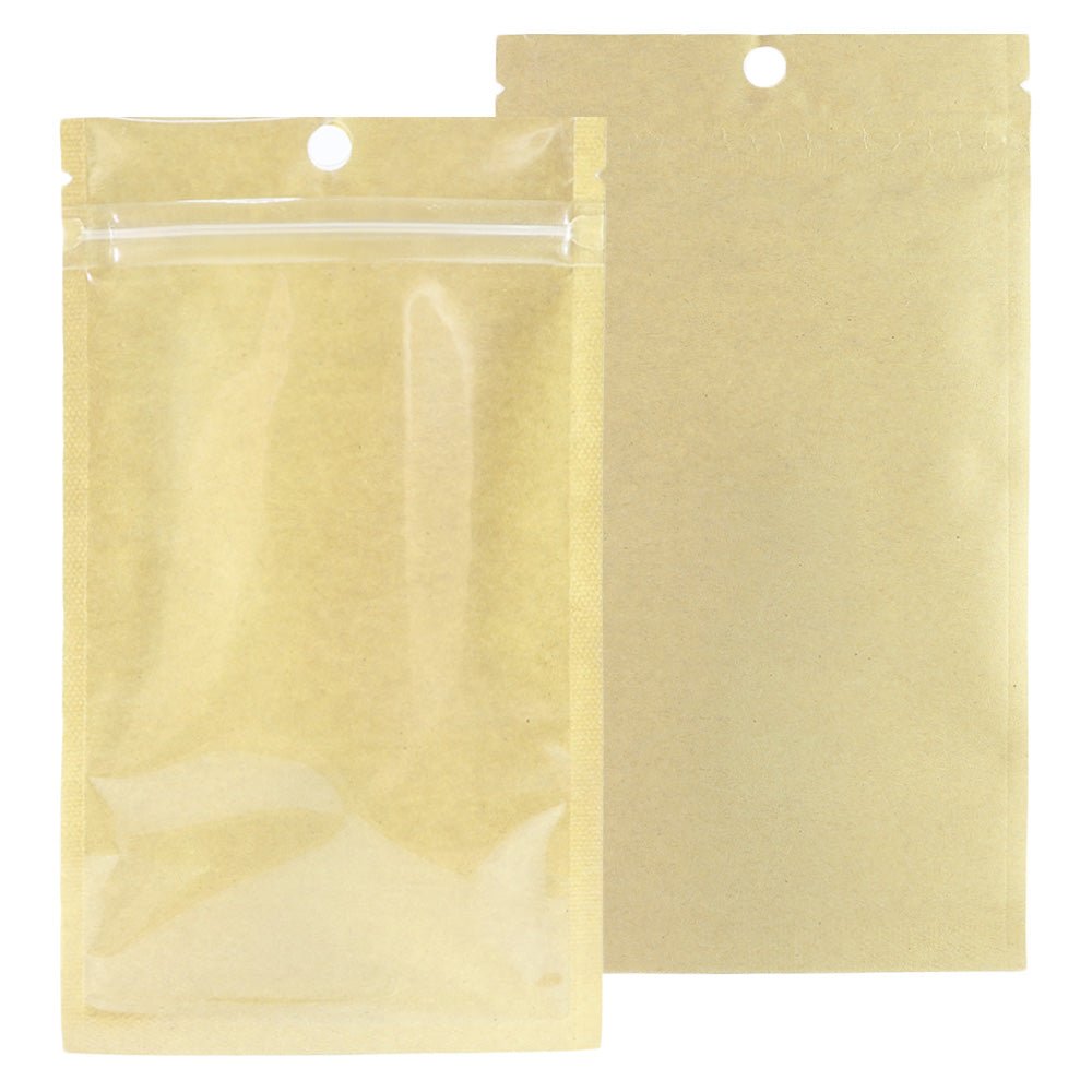 Glossy Clear Half Krafty Brown Flat Bags with Hang Hole - Katady packaging
