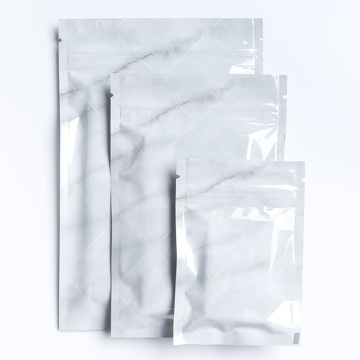 Glossy Grey Marble Metallic Foil Flat Bags - Katady packaging