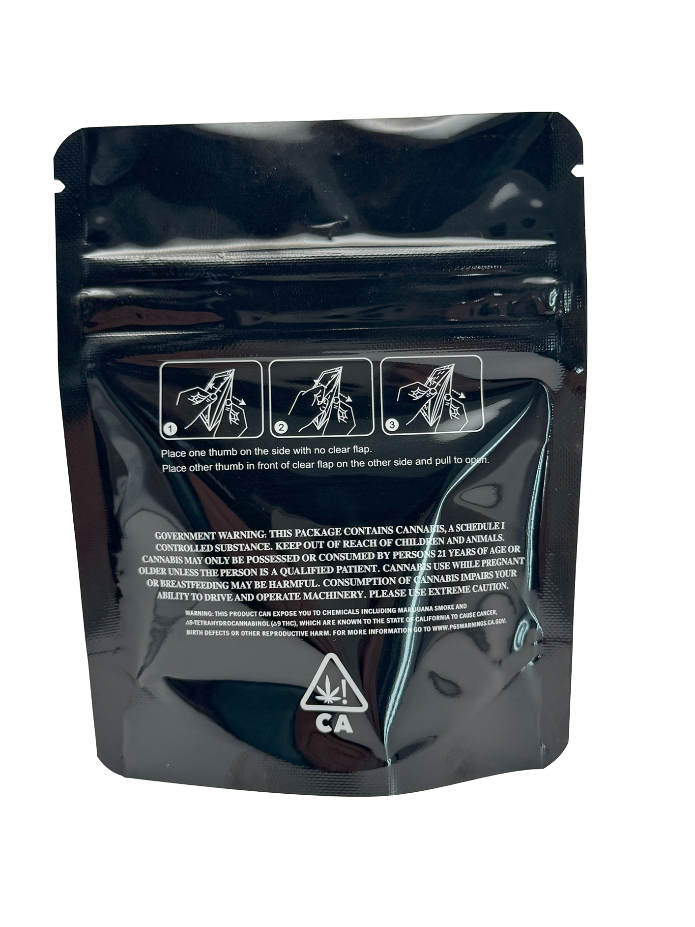 1/8th oz Child-Resistant Shiny Black/Clear Mylar Bag 1/8th oz Child-Resistant Shiny Black/Clear Mylar Bag