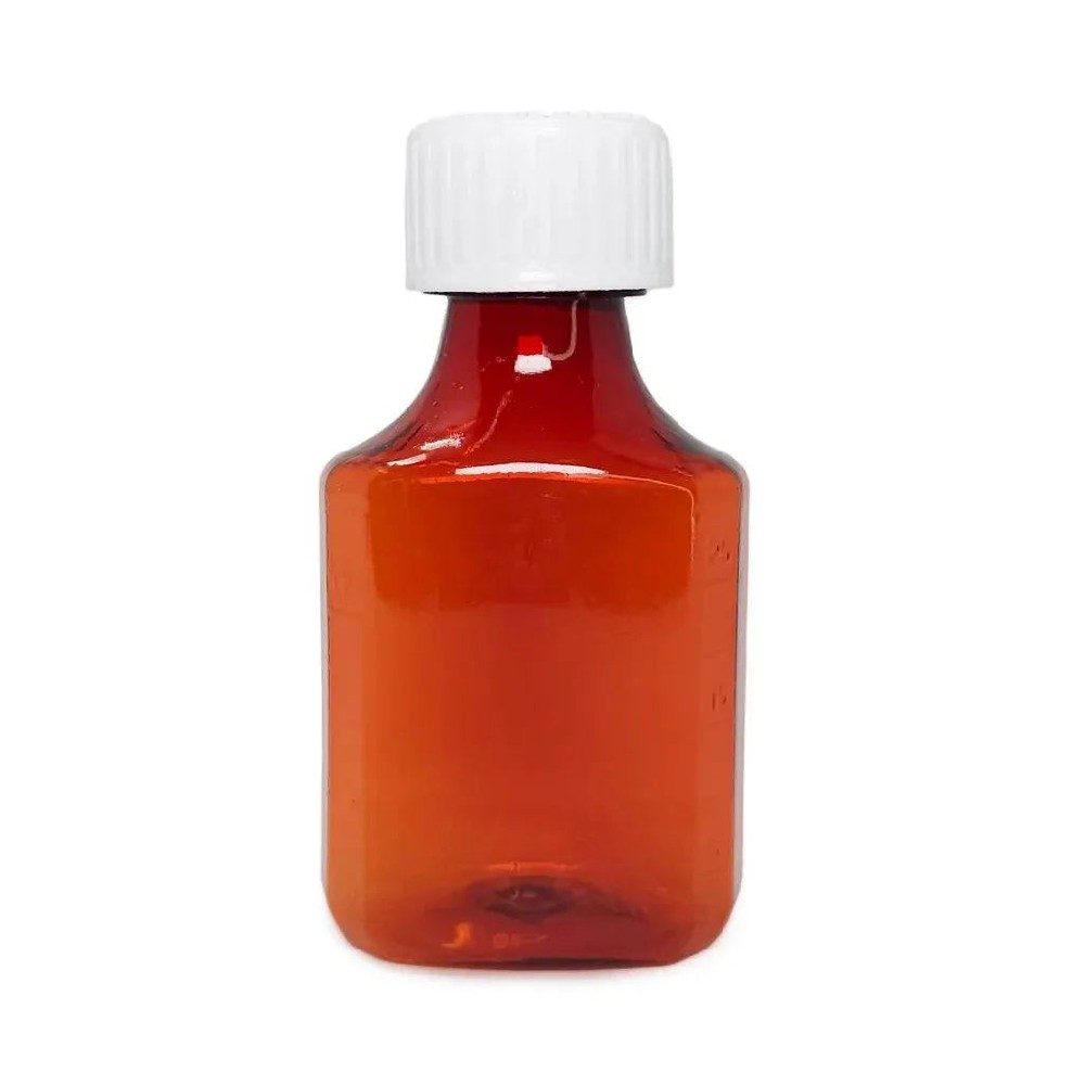 Child Resistant 1 Oz Amber Oval Rx Plastic Syrup Bottles