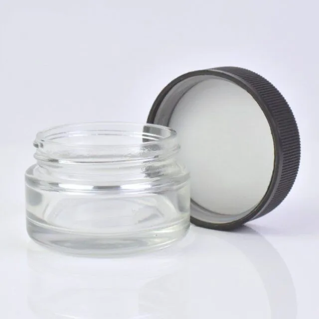 1Oz Child Resistant Stash Side Clear Round Type Glass Jar 1Oz Child Resistant Stash Side Clear Round Type Glass Jar