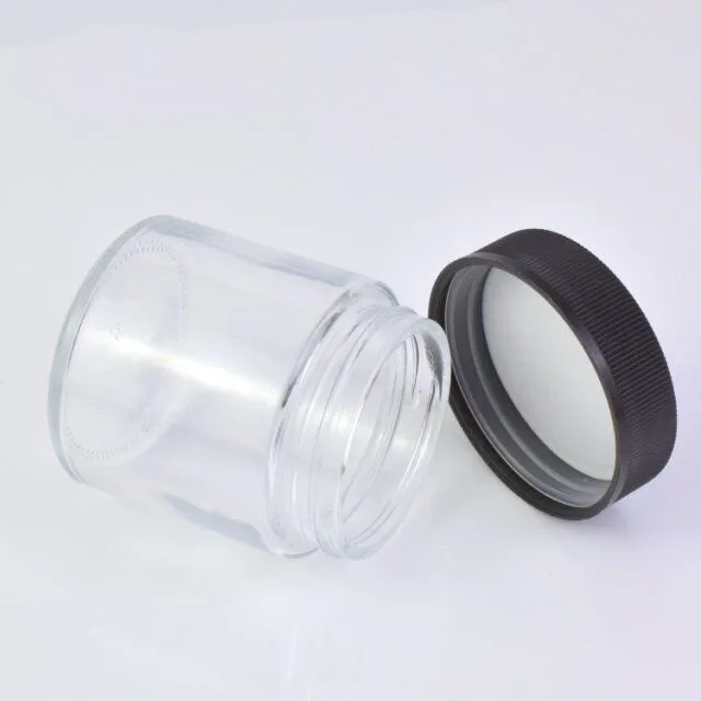 3Oz Child Resistant Stash Side Clear Round Type Glass Jar 3Oz Child Resistant Stash Side Clear Round Type Glass Jar