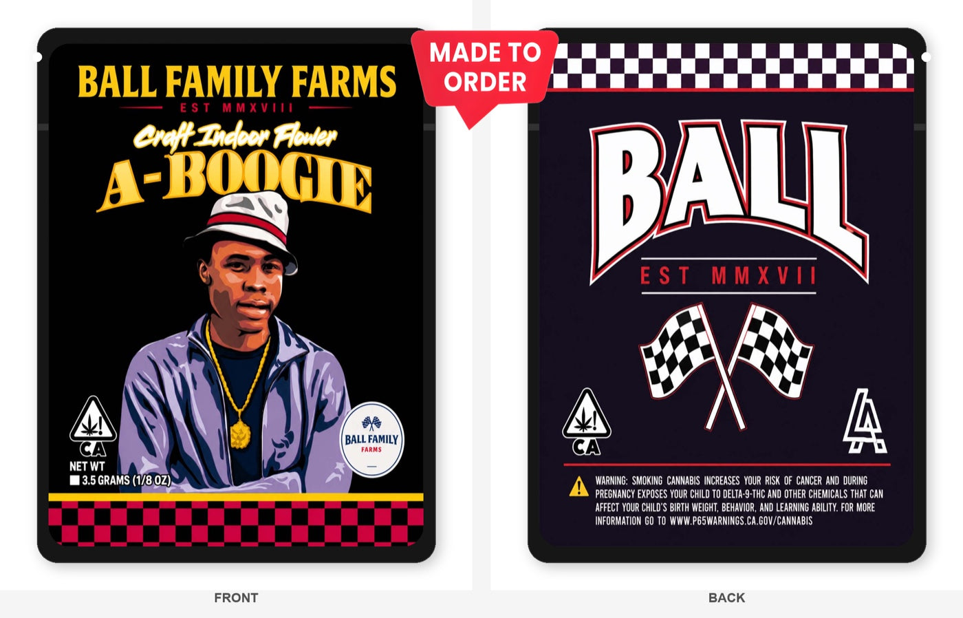 A-Boogie 3.5g Mylar Sticker Bags Ball Family Farms A-Boogie 3.5g Mylar Sticker Bags Ball Family Farms