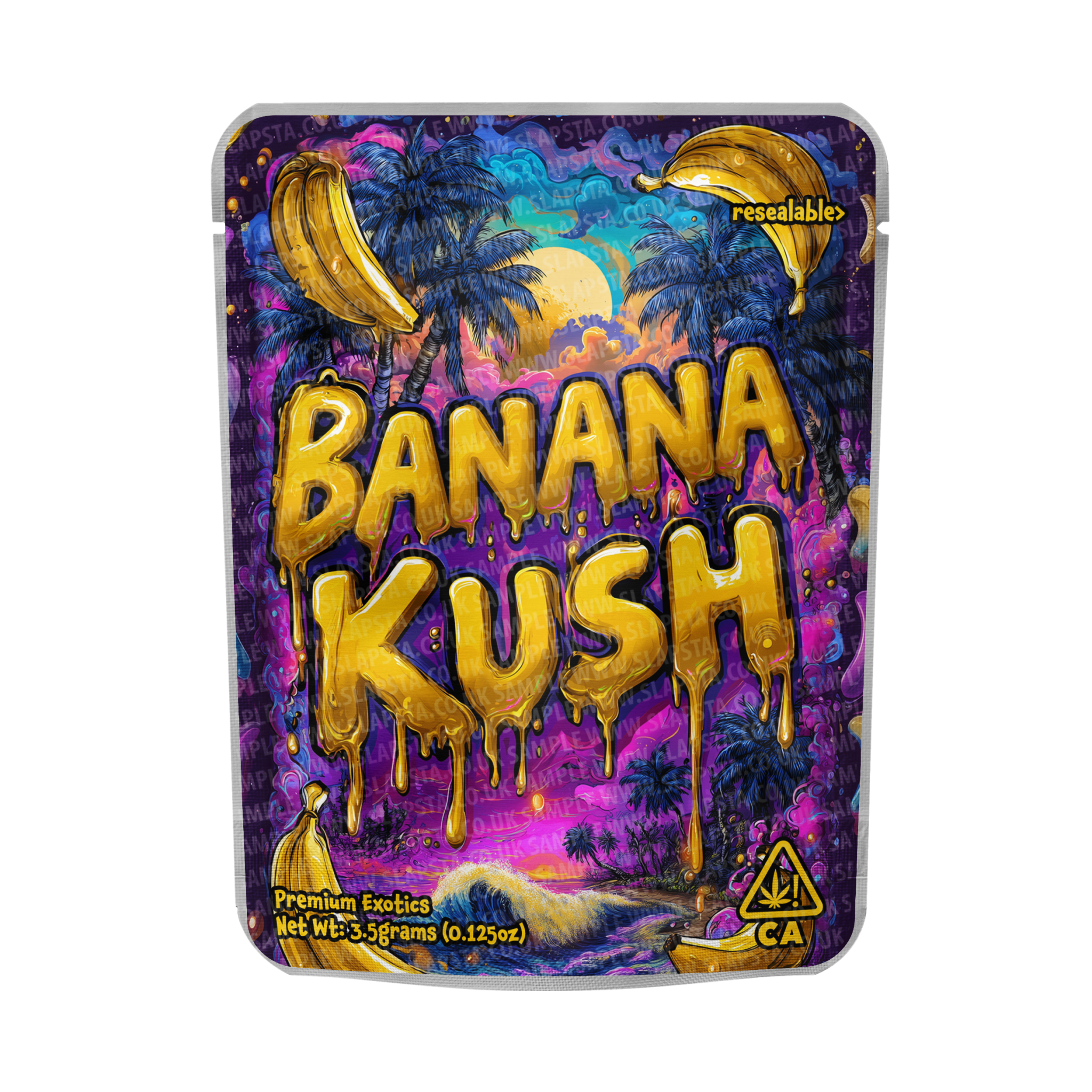 Banana Kush Mylar Pouches Pre-Labeled Banana Kush Mylar Pouches Pre-Labeled
