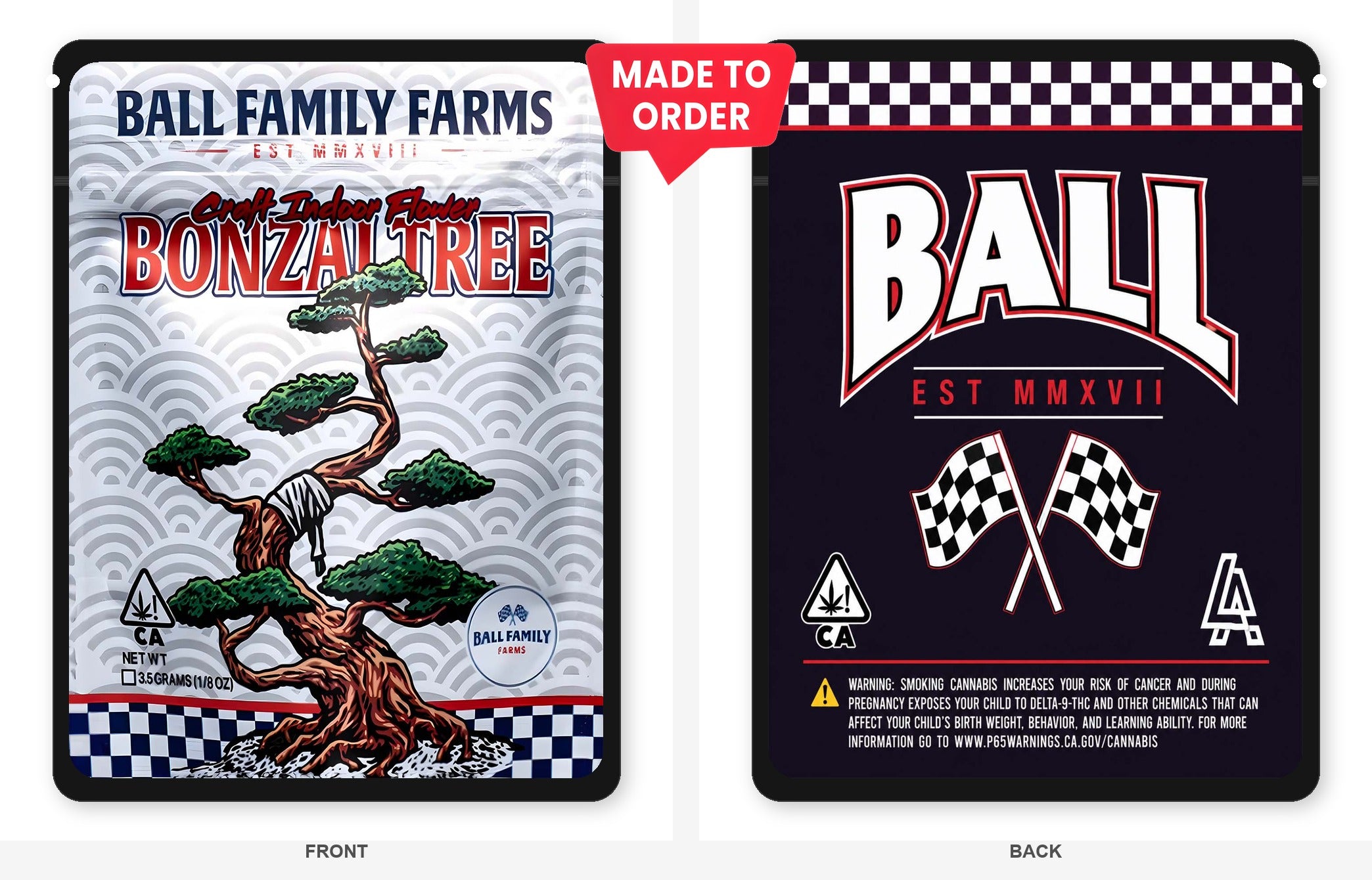 Bonzai Tree 3.5g Mylar Sticker Bags Ball Family Farms Bonzai Tree 3.5g Mylar Sticker Bags Ball Family Farms