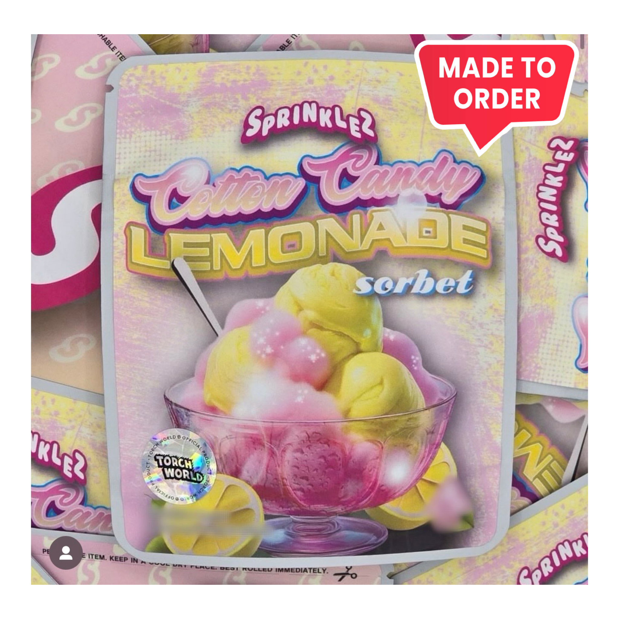 Cotton Candy Lemonade Sorbet 3.5g Mylar Bags Sprinklez Torch Cotton Candy Lemonade Sorbet 3.5g Mylar Bags Sprinklez Torch