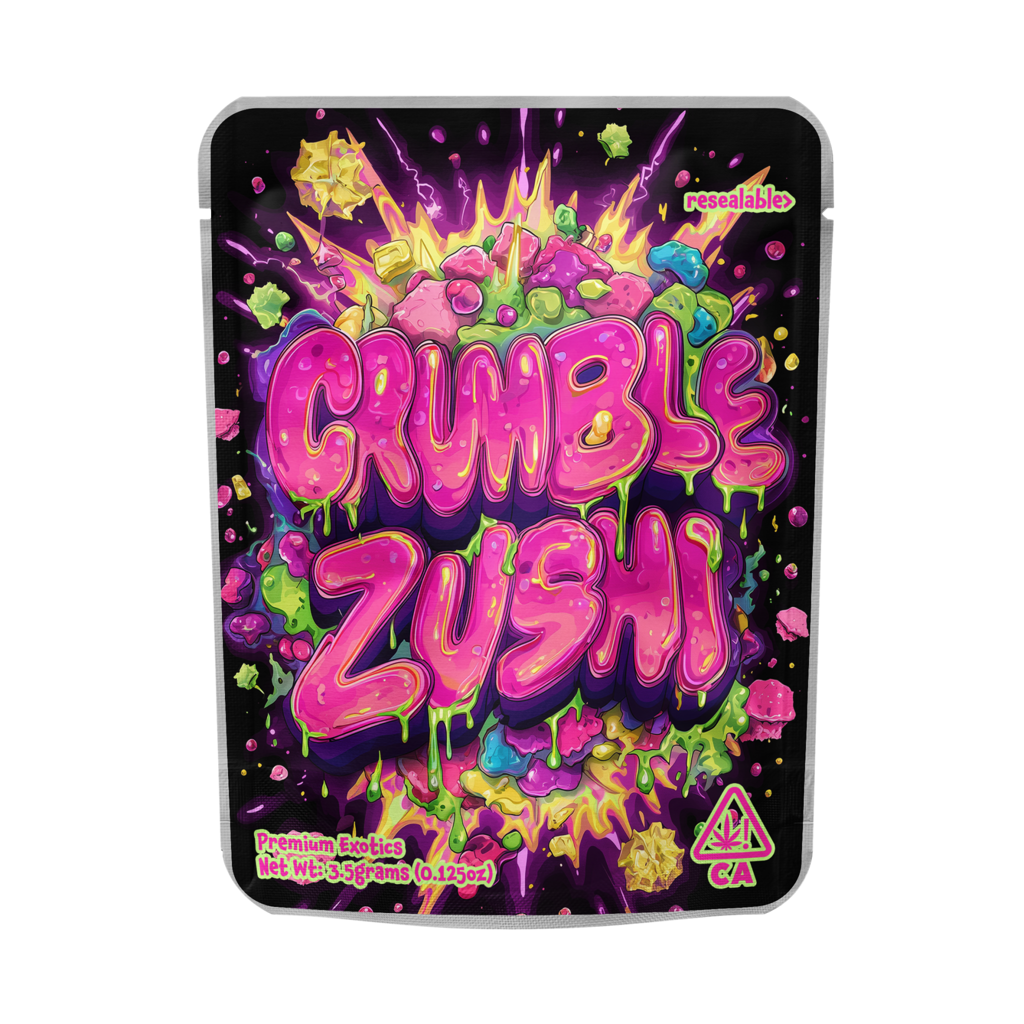 Crumble Zushi Mylar Pouches Pre-Labeled Crumble Zushi Mylar Pouches Pre-Labeled