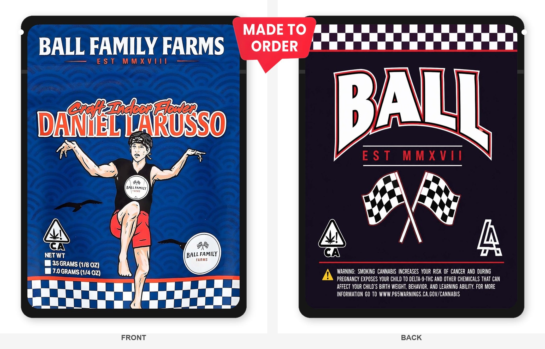 Daniel Larusso 3.5g Mylar Sticker Bags Ball Family Farms Daniel Larusso 3.5g Mylar Sticker Bags Ball Family Farms