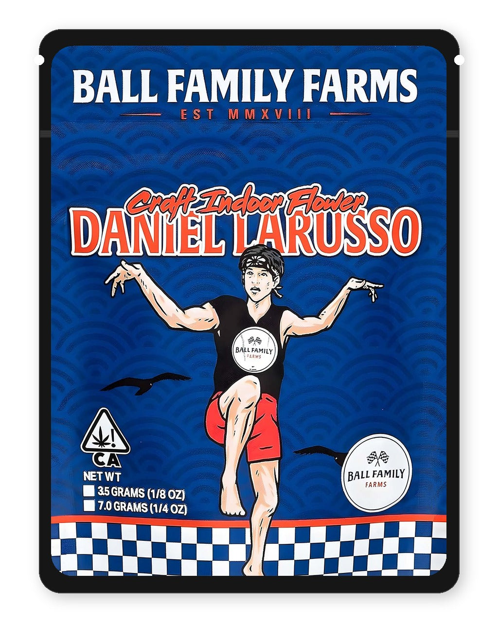Daniel Larusso 3.5g Mylar Sticker Bags Ball Family Farms Daniel Larusso 3.5g Mylar Sticker Bags Ball Family Farms
