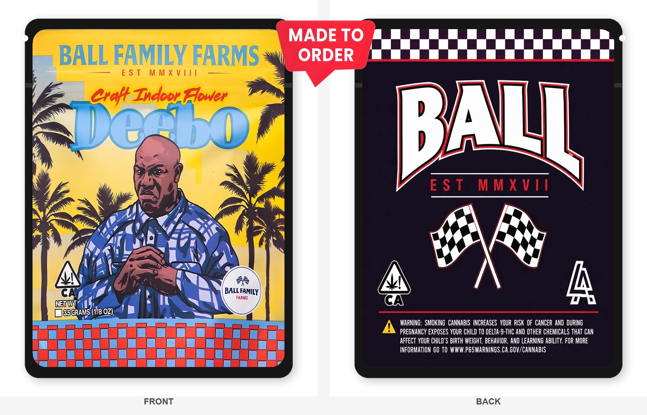 Deebo 3.5g Mylar Sticker Bags Ball Family Farms Deebo 3.5g Mylar Sticker Bags Ball Family Farms