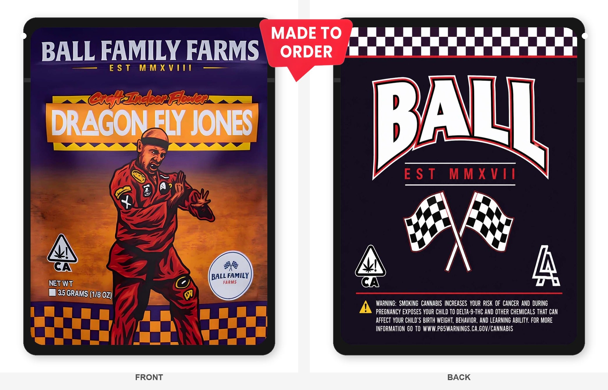 Dragon Fly Jones 3.5g Mylar Sticker Bags Ball Family Farms Dragon Fly Jones 3.5g Mylar Sticker Bags Ball Family Farms