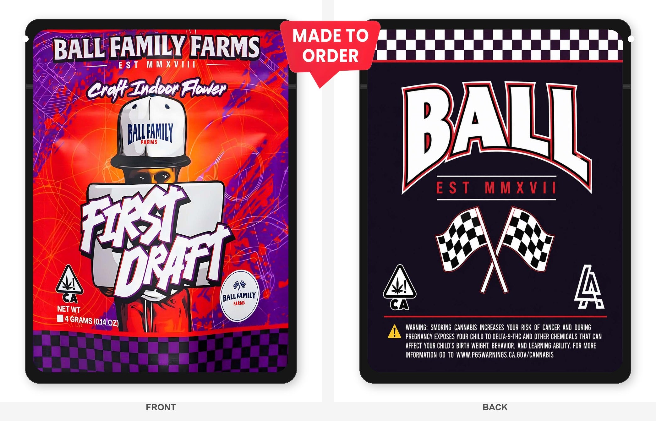 First Draft 3.5g Mylar Sticker Bags Ball Family Farms First Draft 3.5g Mylar Sticker Bags Ball Family Farms