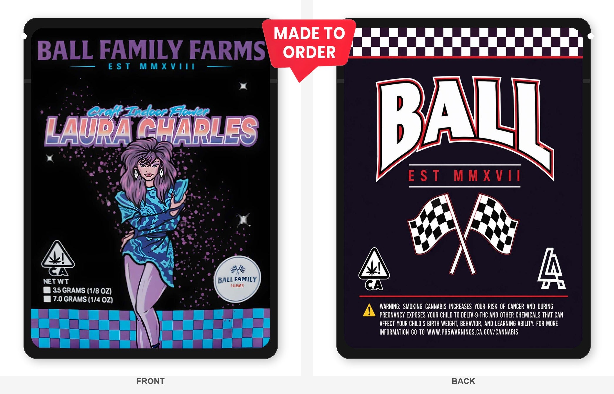 Laura Charles 3.5g Mylar Sticker Bags Ball Family Farms Laura Charles 3.5g Mylar Sticker Bags Ball Family Farms