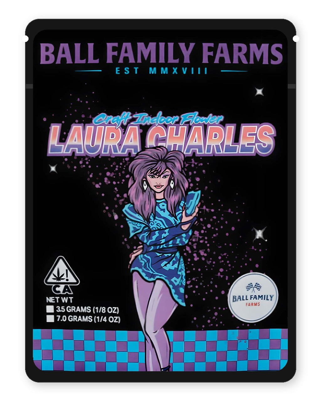 Laura Charles 3.5g Mylar Sticker Bags Ball Family Farms Laura Charles 3.5g Mylar Sticker Bags Ball Family Farms