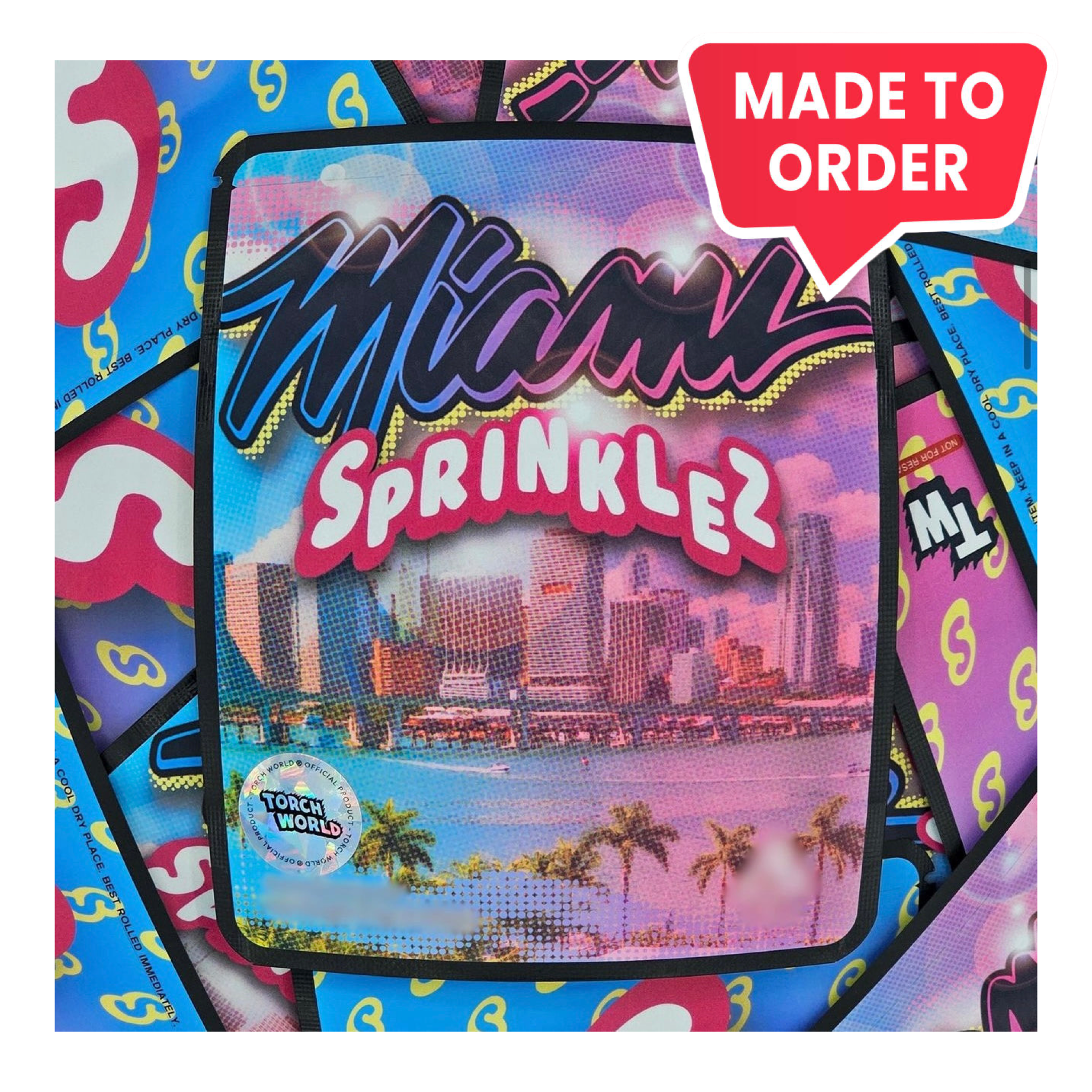 Miami 3.5g Mylar Bags Sprinklez Torch World customize Miami 3.5g Mylar Bags Sprinklez Torch World customize