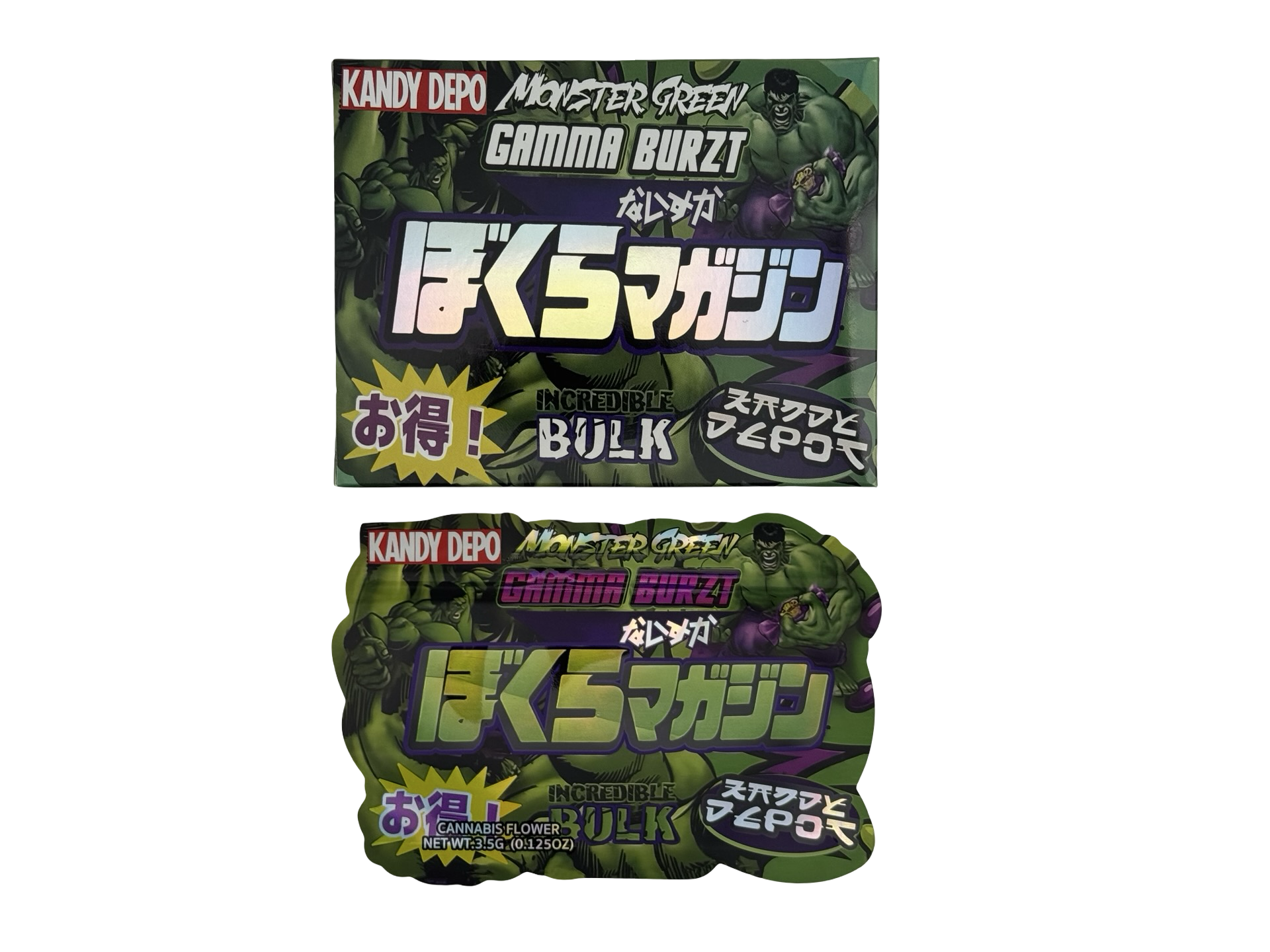 Monster Green Gamma Burzt 3.5g Mylar Bags & Boxes Kandy Depo