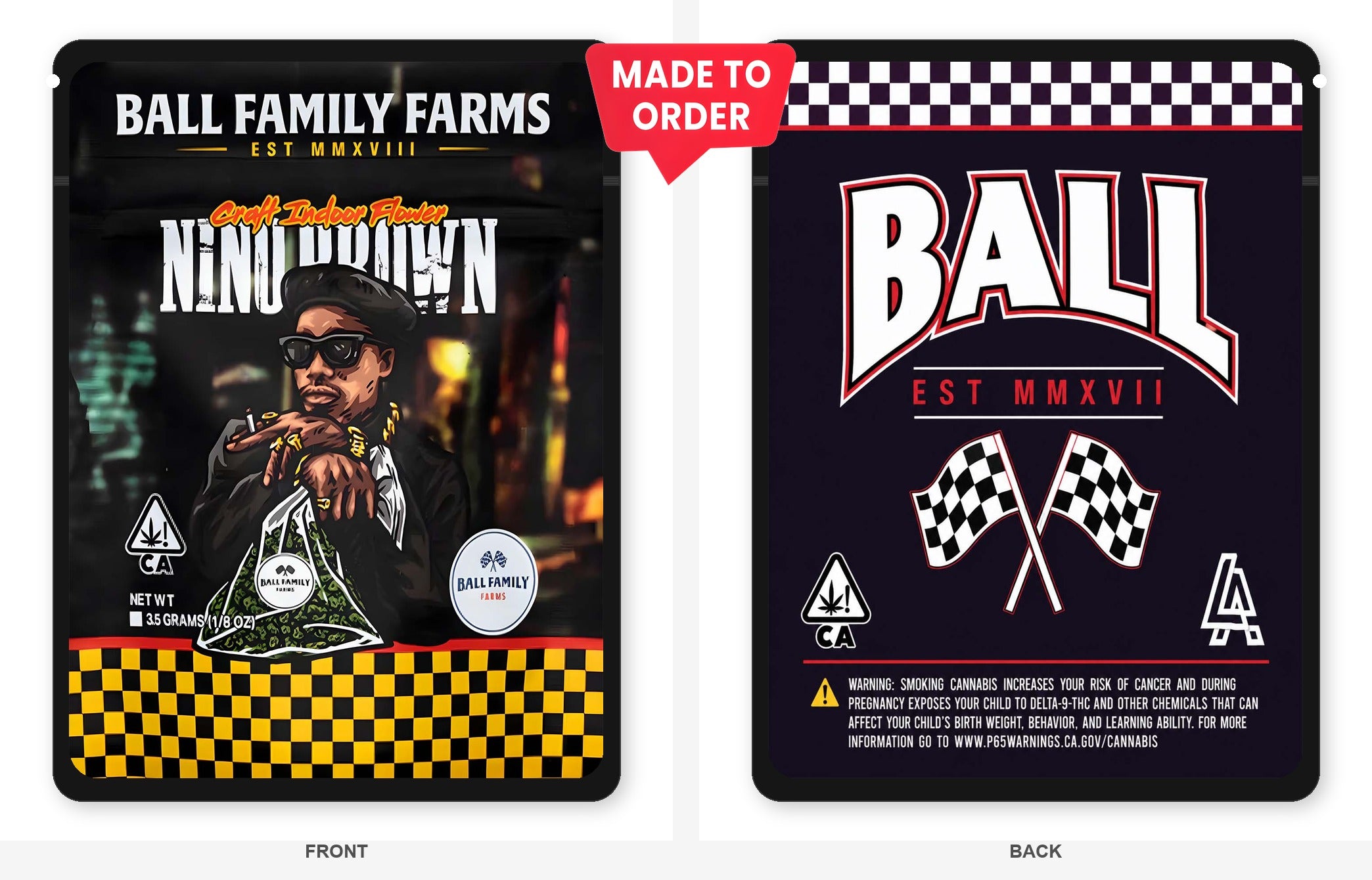 Nino Brown 3.5g Mylar Sticker Bags Ball Family Farms Nino Brown 3.5g Mylar Sticker Bags Ball Family Farms