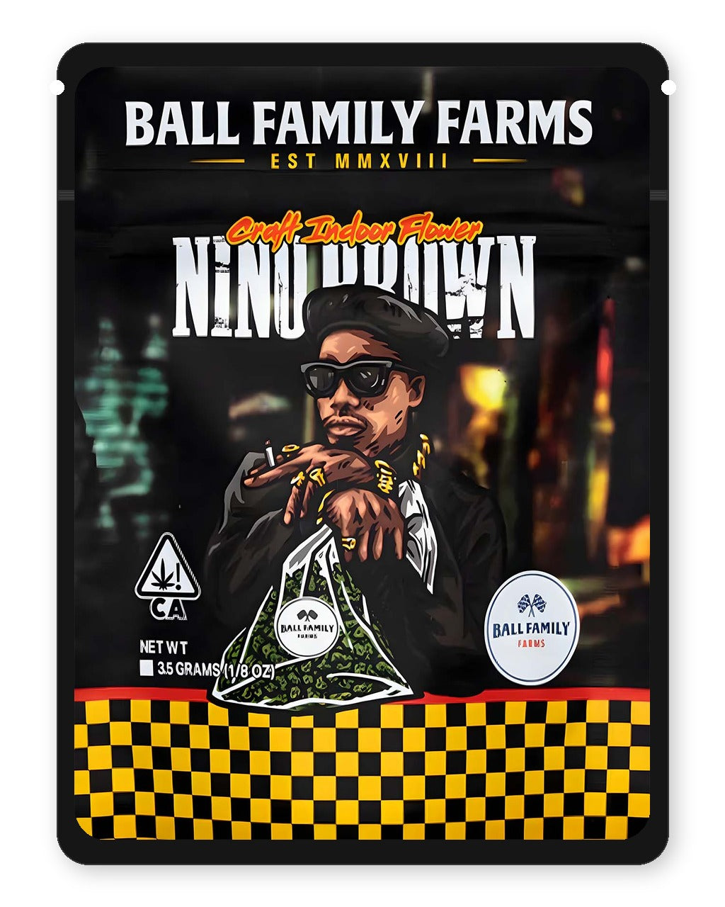 Nino Brown 3.5g Mylar Sticker Bags Ball Family Farms Nino Brown 3.5g Mylar Sticker Bags Ball Family Farms