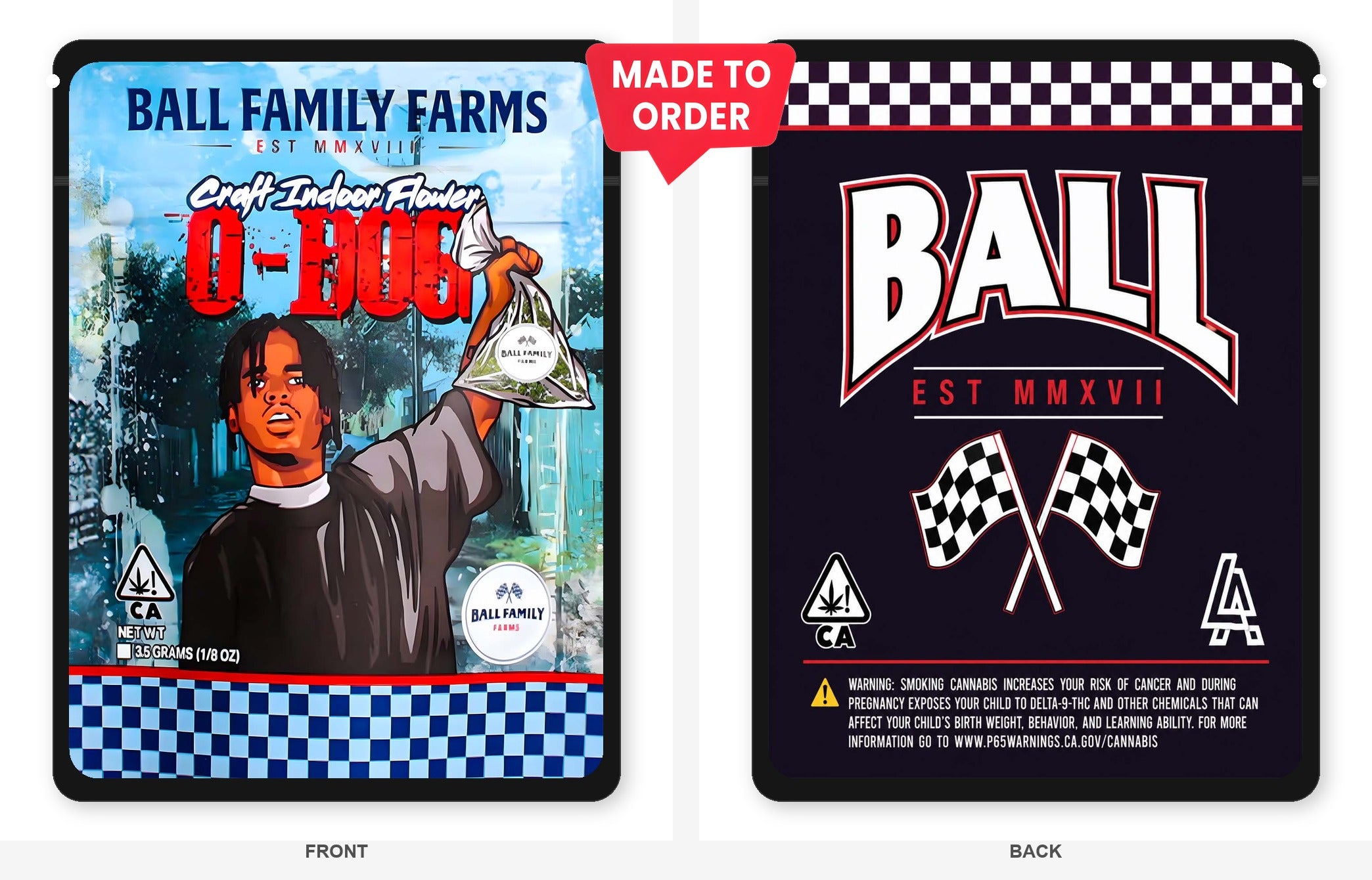 O-Dog 3.5g Mylar Sticker Bags Ball Family Farms O-Dog 3.5g Mylar Sticker Bags Ball Family Farms