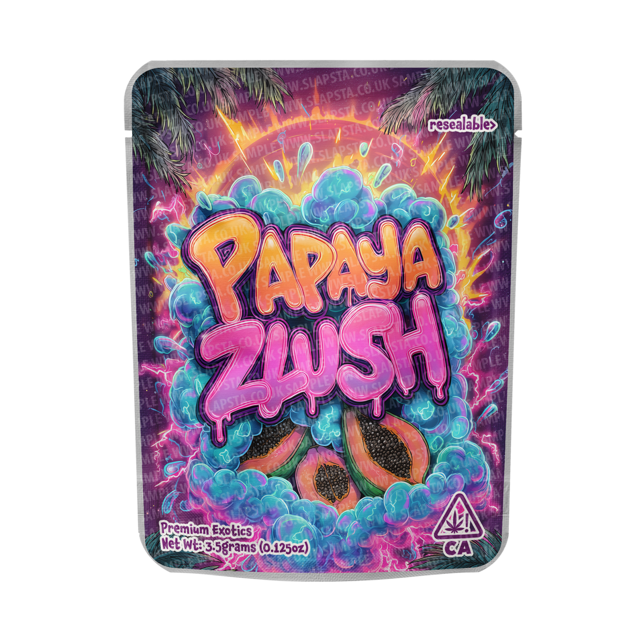 Papaya Zlush Mylar Pouches Pre-Labeled Papaya Zlush Mylar Pouches Pre-Labeled