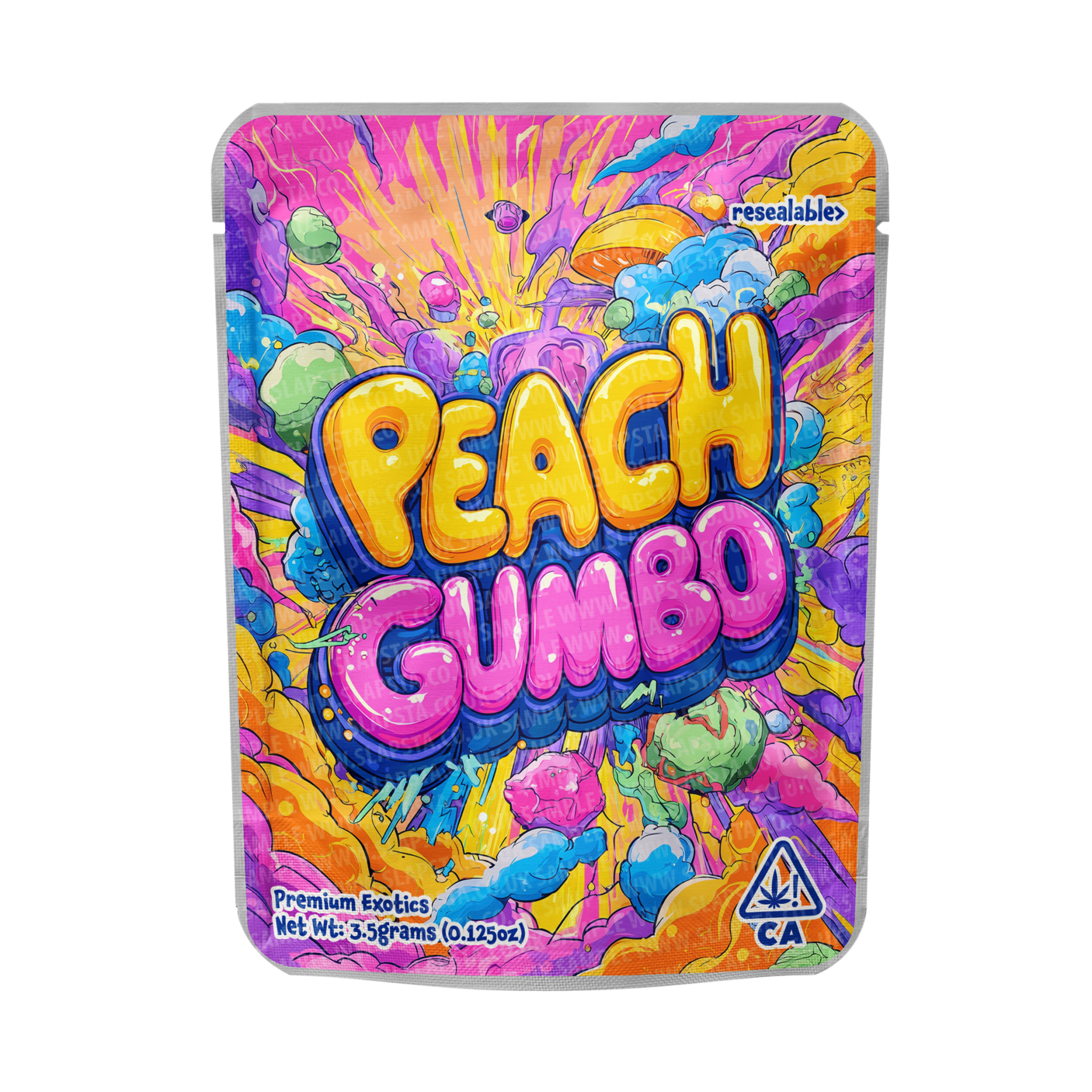 Peach Gumbo Mylar Pouches Pre-Labeled Peach Gumbo Mylar Pouches Pre-Labeled