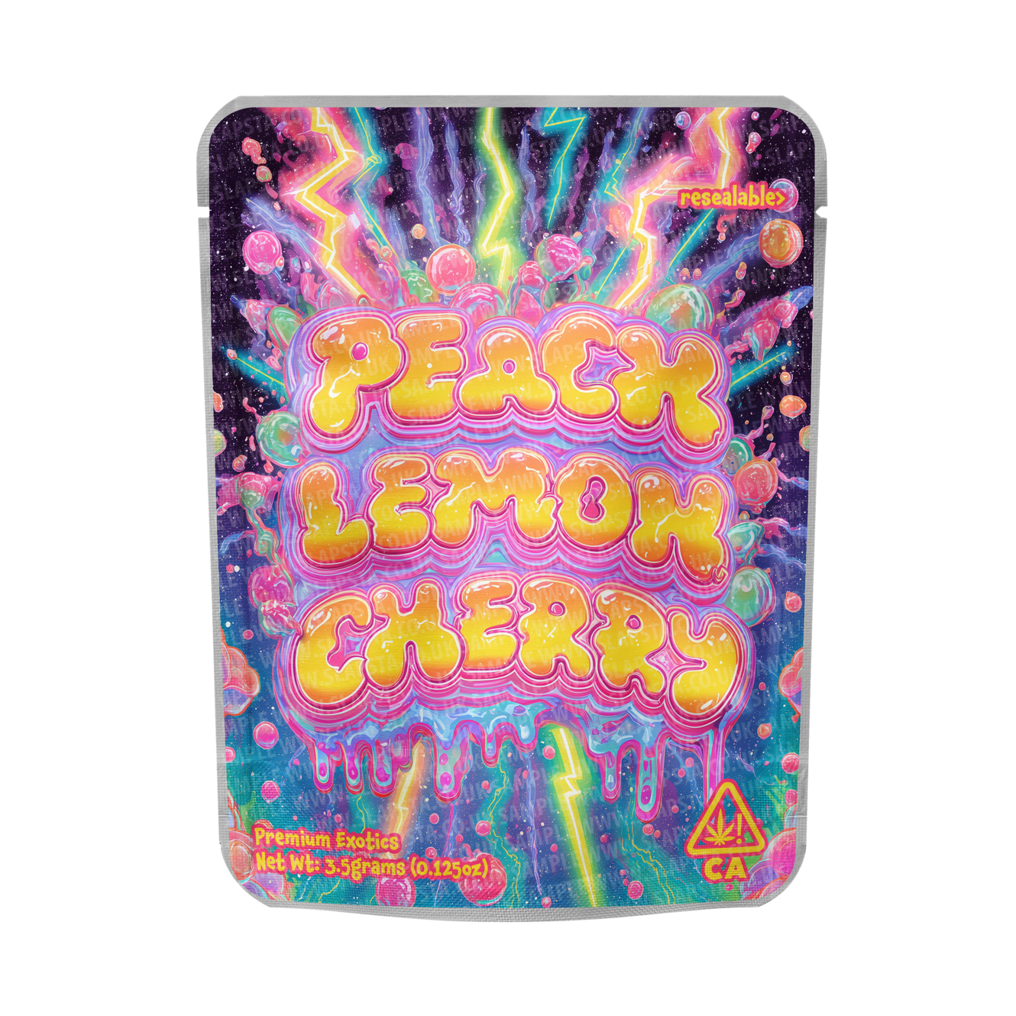 Peach Lemon Cherry Mylar Pouches Pre-Labeled Peach Lemon Cherry Mylar Pouches Pre-Labeled