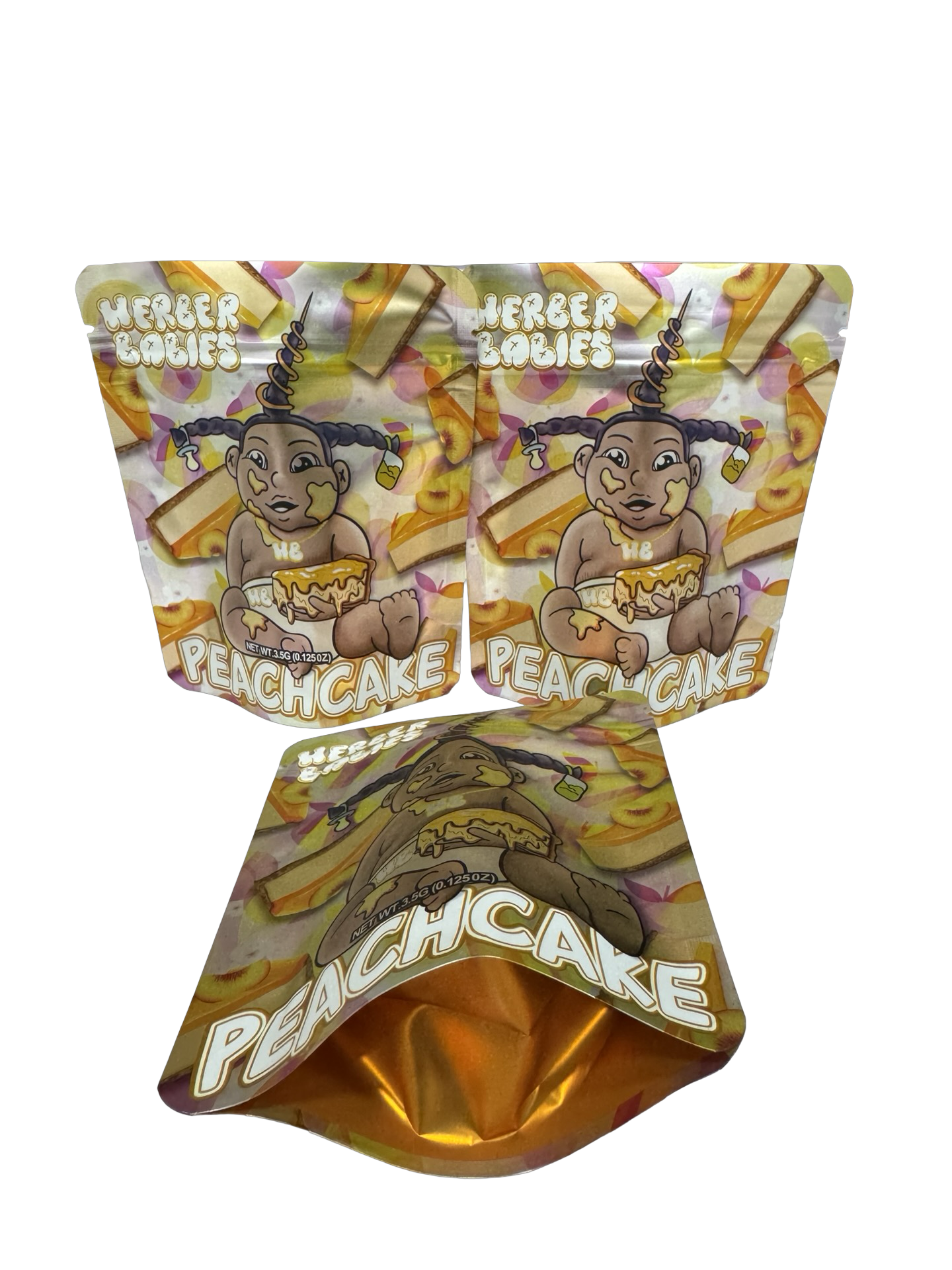 Peachcake Mylar Bags 3.5g Herber Babies