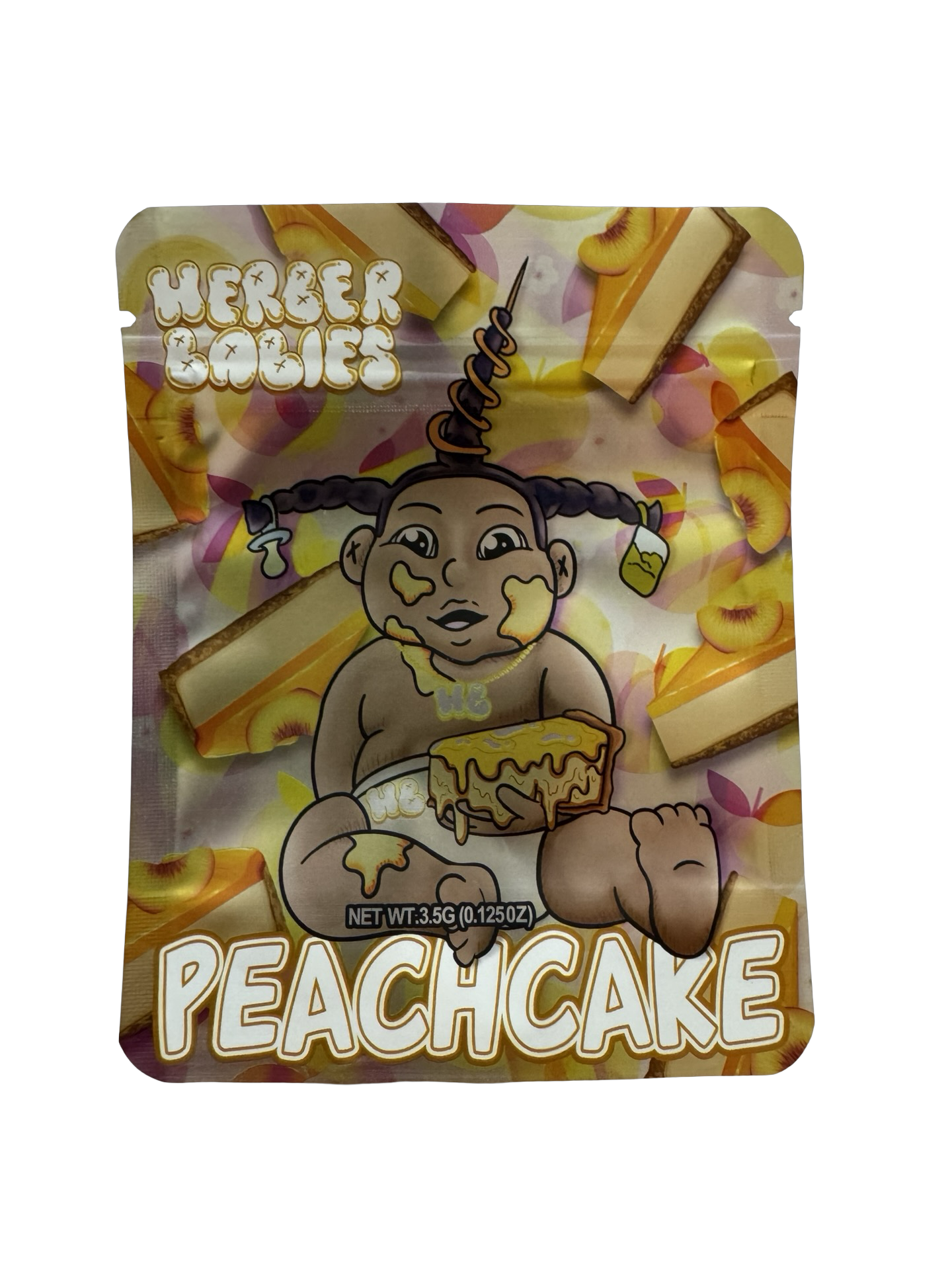Peachcake Mylar Bags 3.5g Herber Babies Peachcake Mylar Bags 3.5g Herber Babies