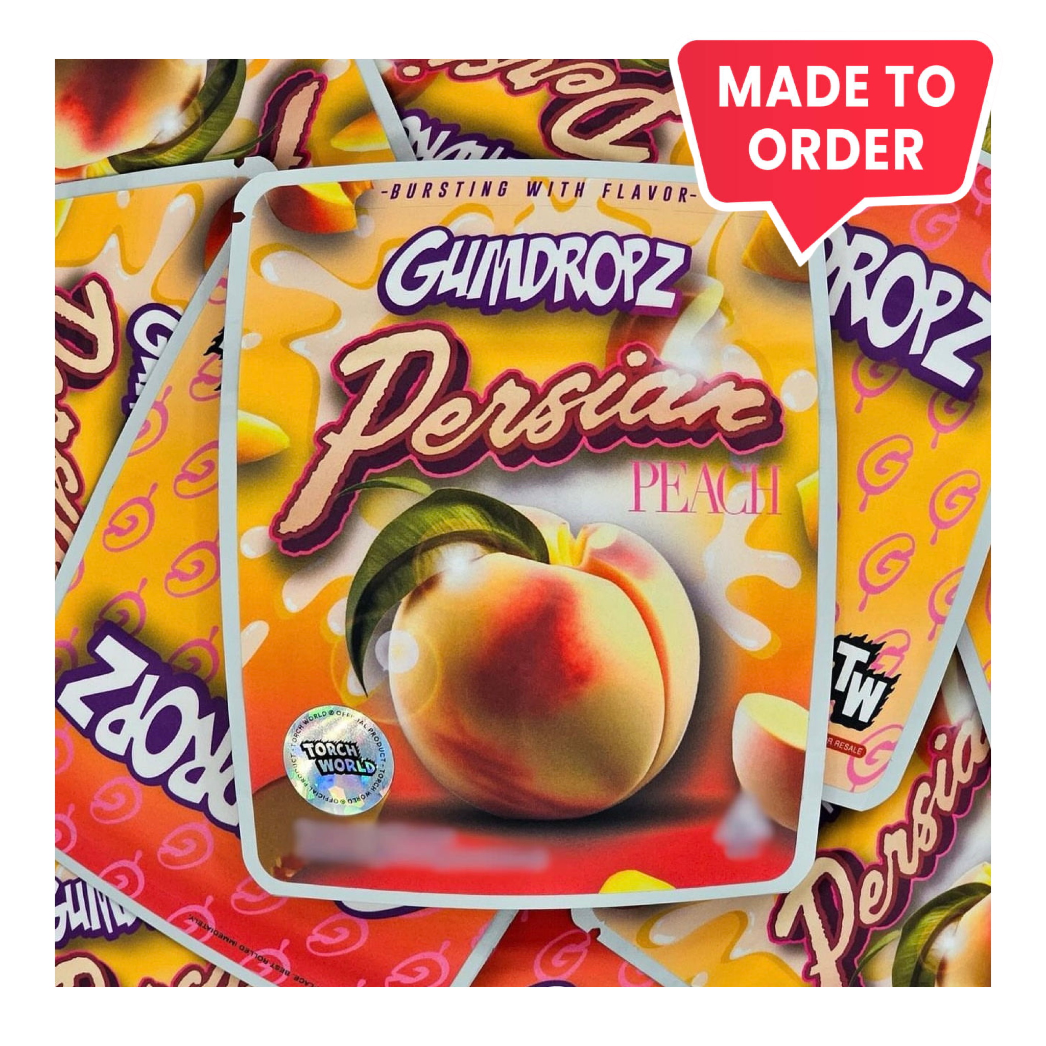 Persian Peach Gumdropz 3.5g Mylar Bags Sprinklez Torch World