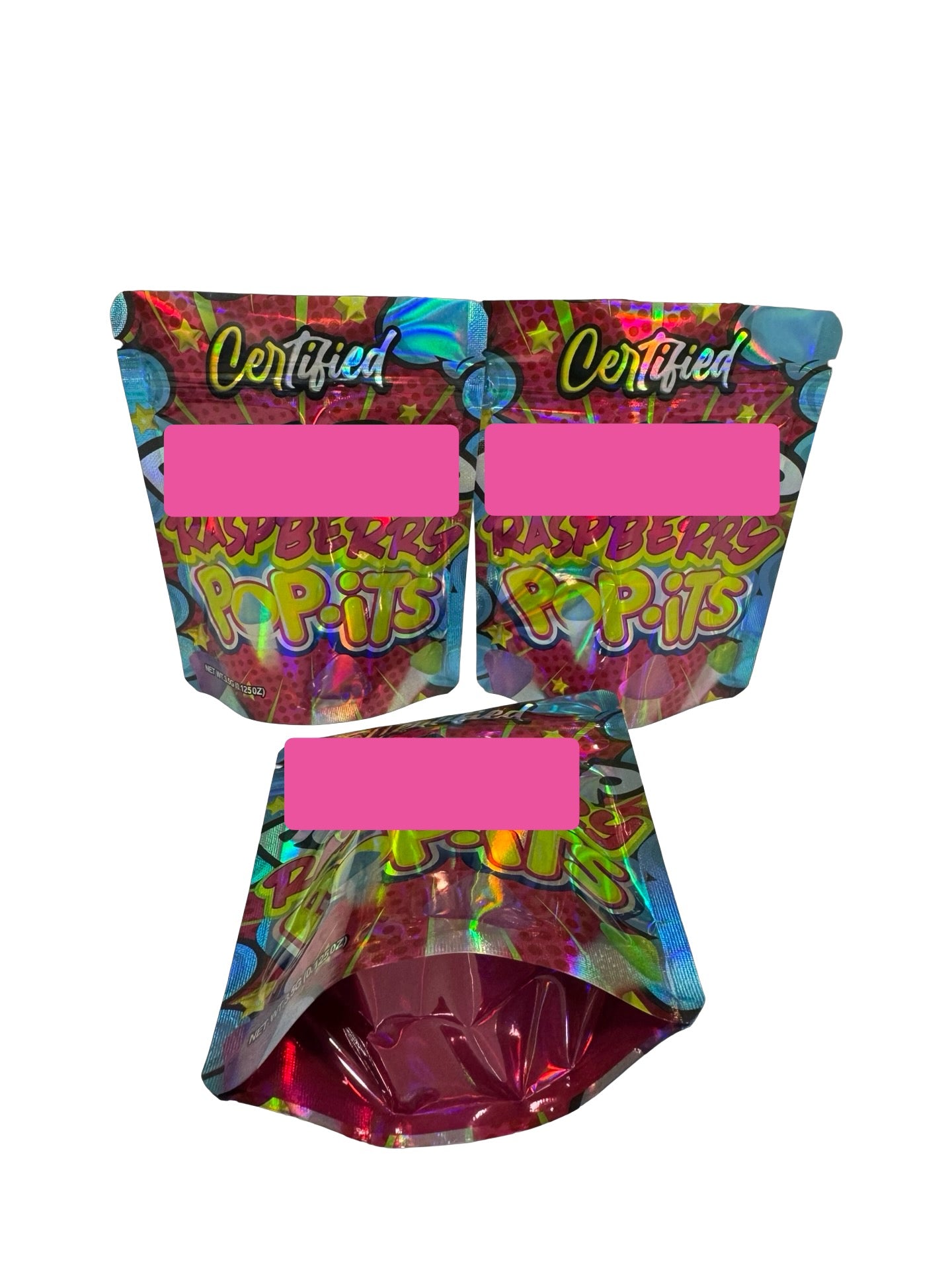 Raspberry Pop-Itz Push Popz Mylar Bags 3.5g Certified Raspberry Pop-Itz Push Popz Mylar Bags 3.5g Certified