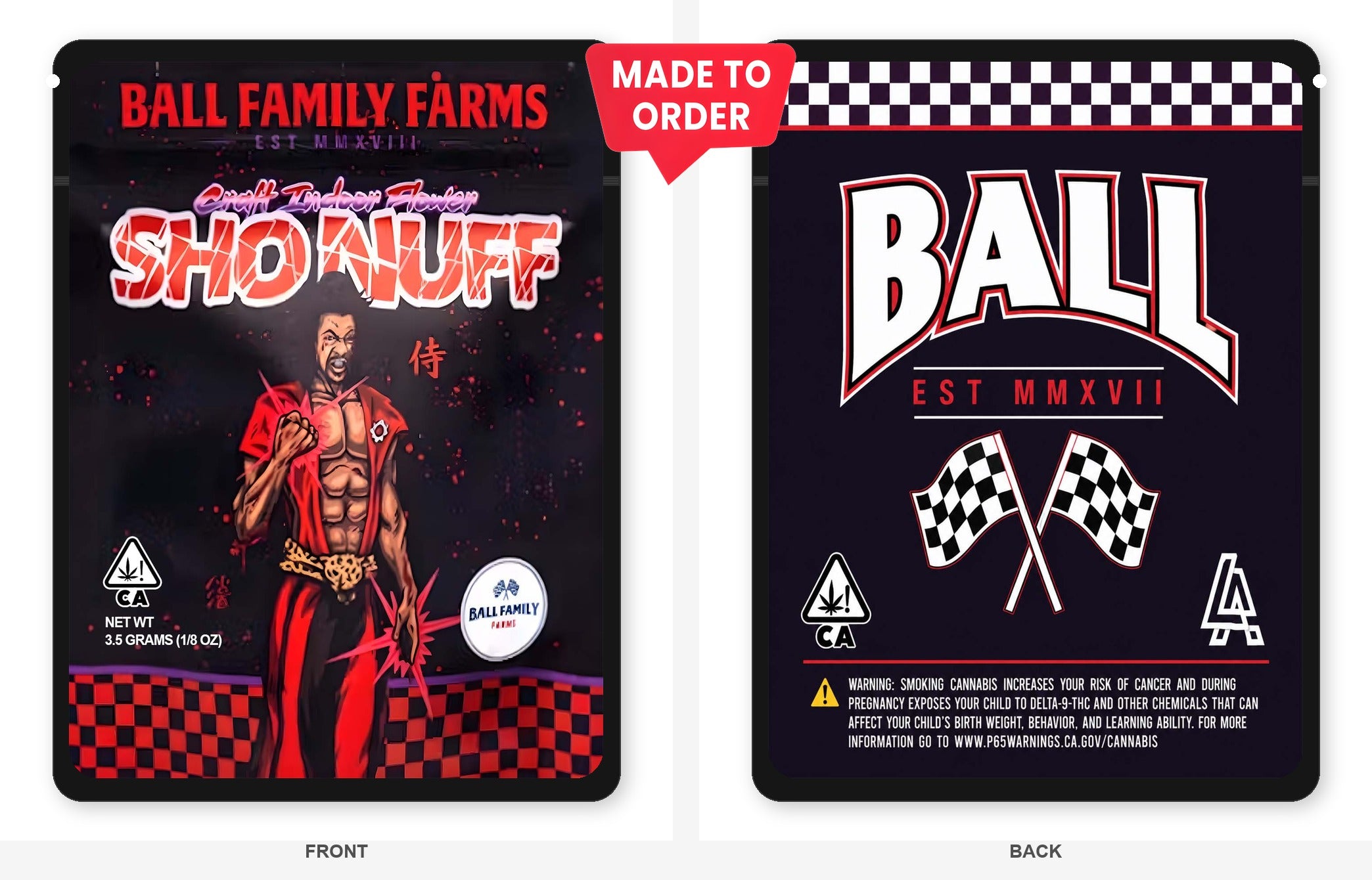 Shonuff 3.5g Mylar Sticker Bags Ball Family Farms Shonuff 3.5g Mylar Sticker Bags Ball Family Farms
