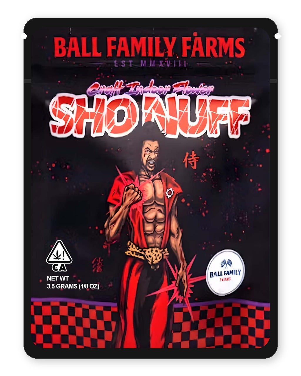 Shonuff 3.5g Mylar Sticker Bags Ball Family Farms Shonuff 3.5g Mylar Sticker Bags Ball Family Farms