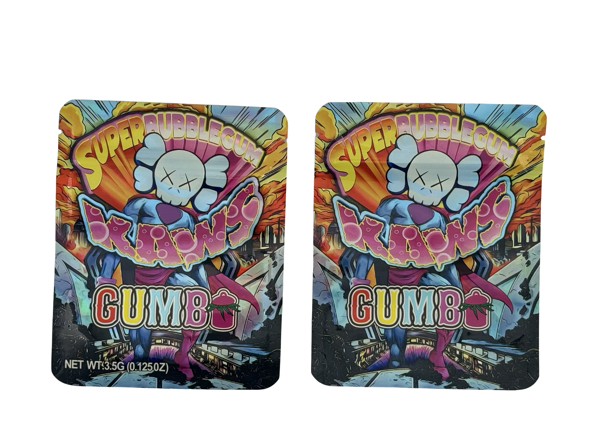 Super Bubblegum Kaws 3.5g Mylar Bags Gumbo