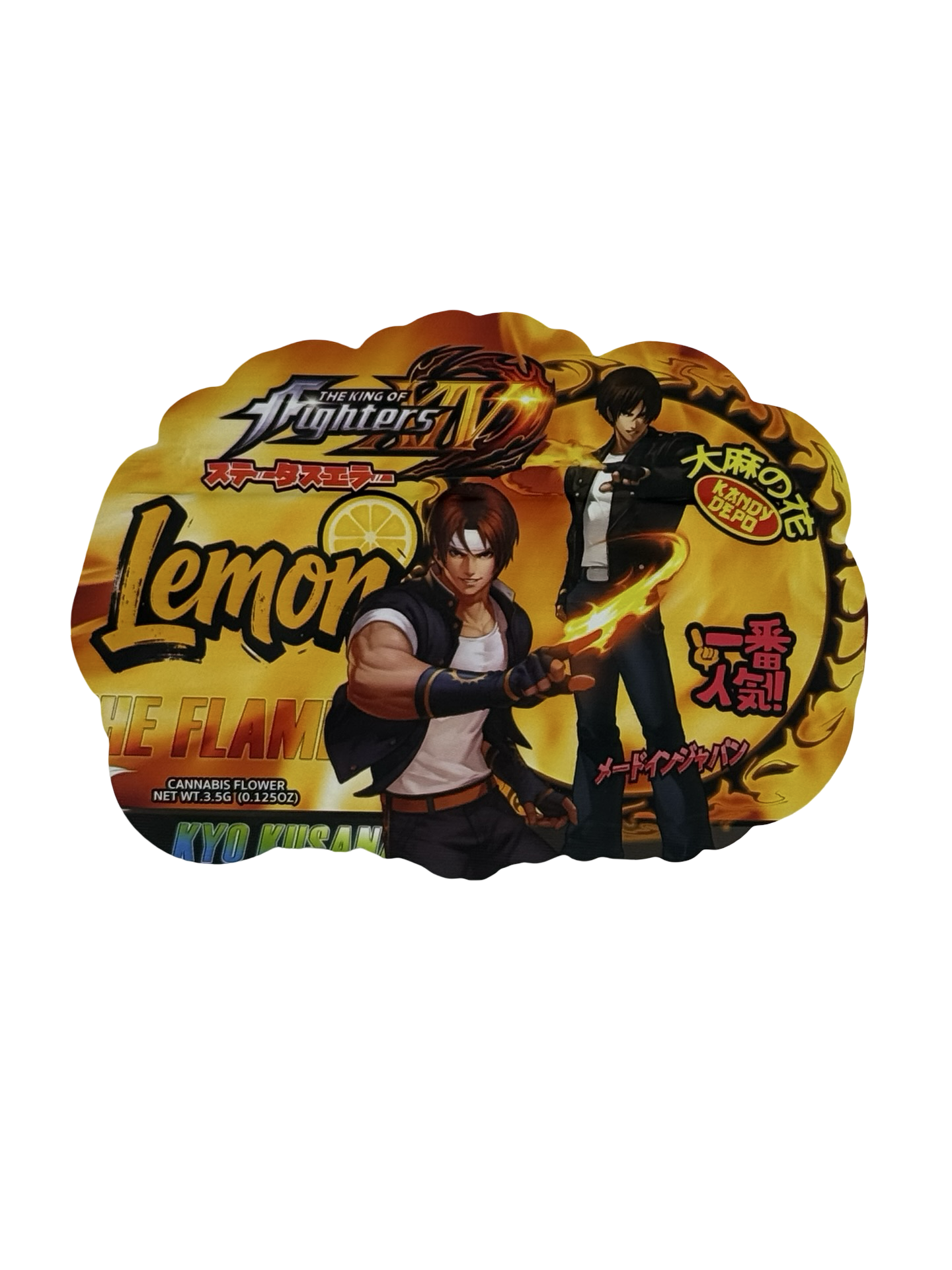 The Flame (Lemon) King of Fighters Mylar Bags 3.5g Kandy Dep The Flame (Lemon) King of Fighters Mylar Bags 3.5g Kandy Dep