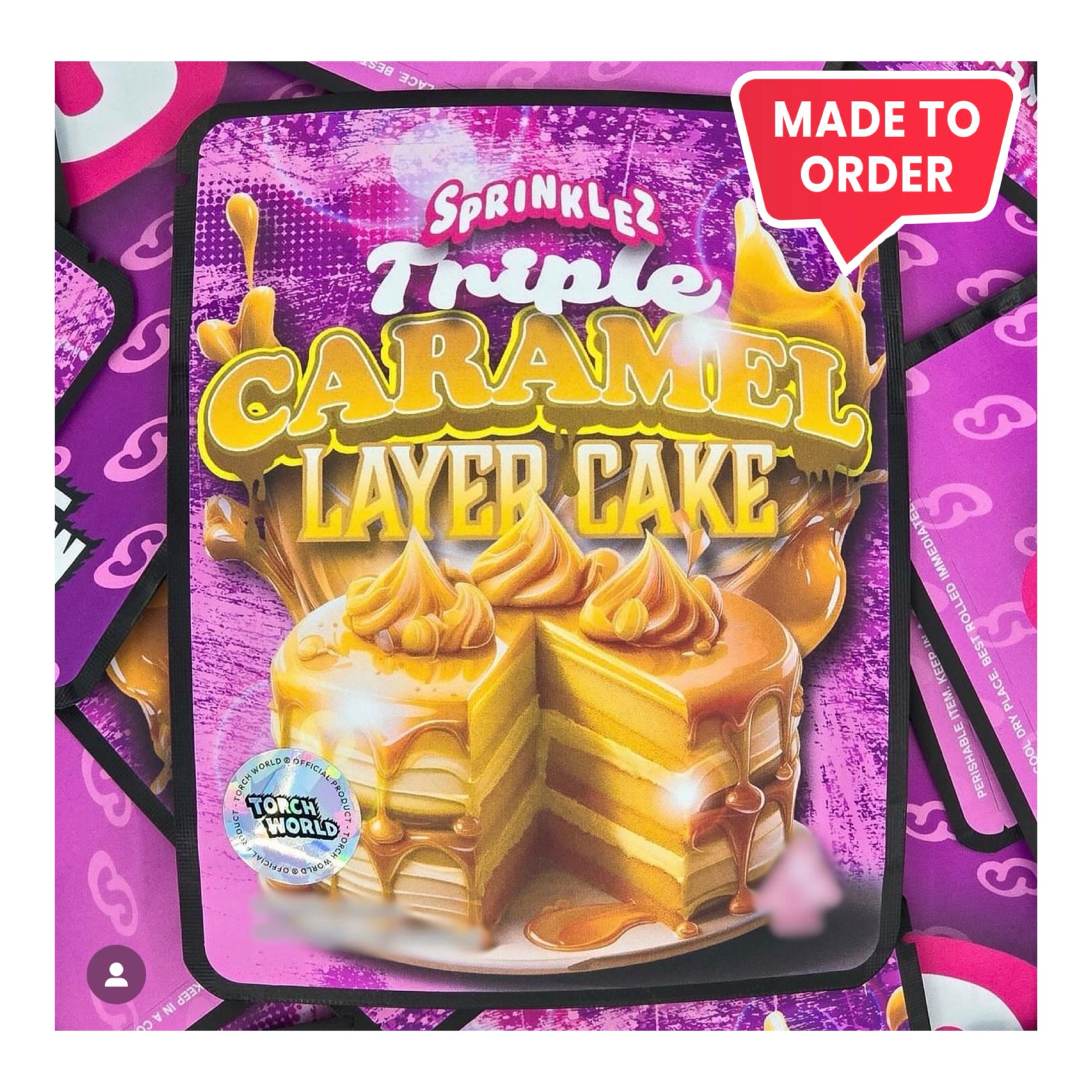 Triple Caramel Layer Cake 3.5g Mylar Bags Sprinklez Torch