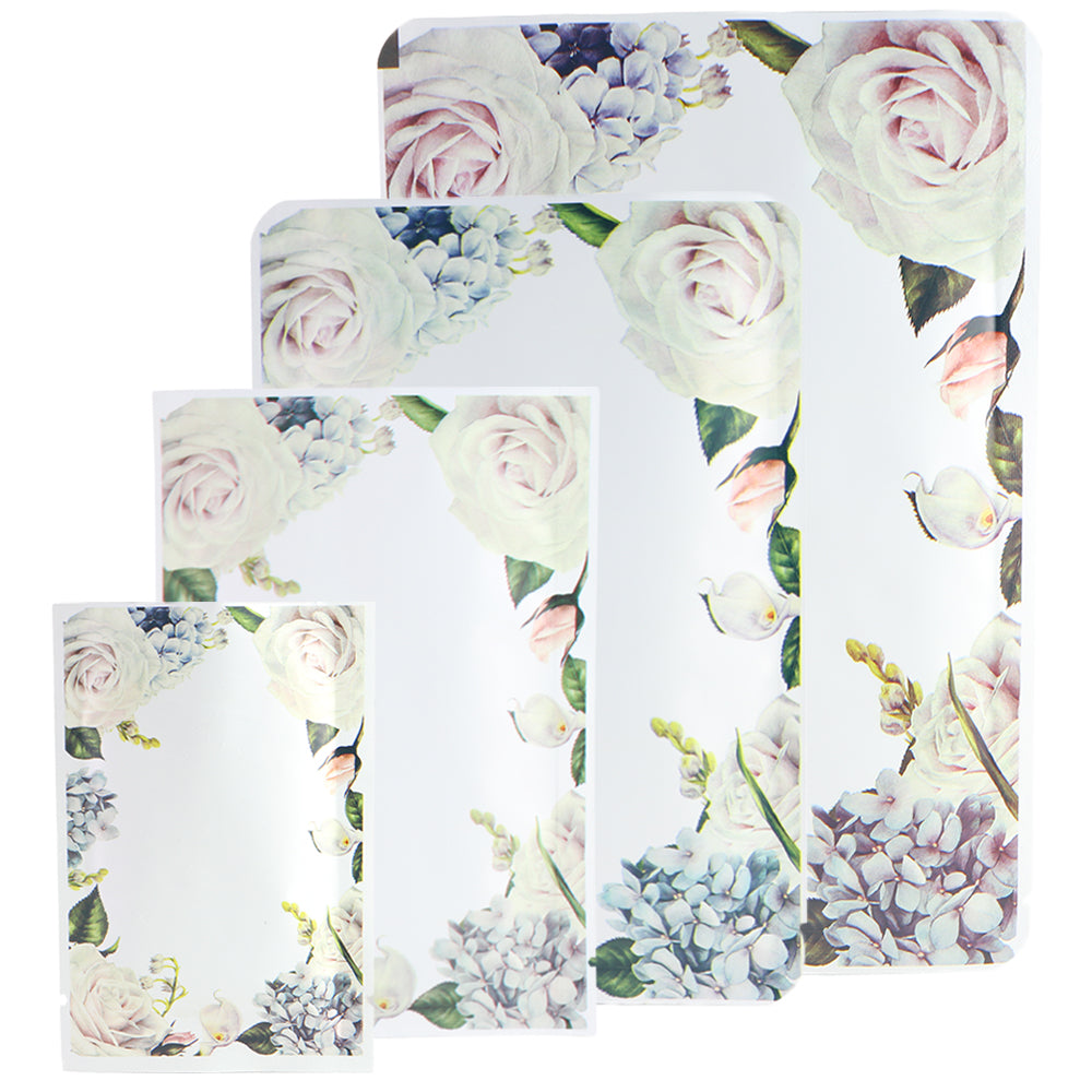 Botanical White Matte Flower Border Design Open  Bags