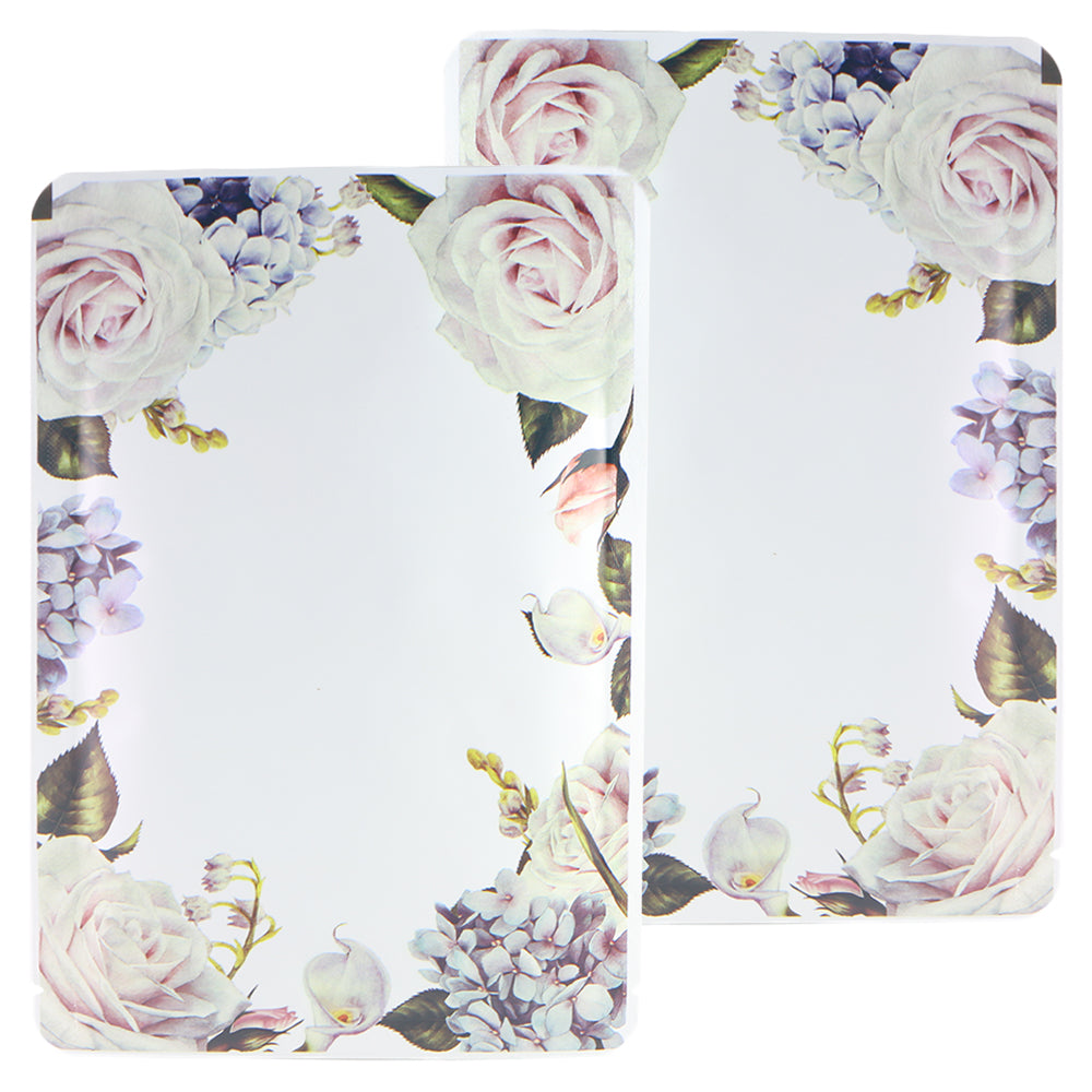 Botanical White Matte Flower Border Design Open Bags Botanical White Matte Flower Border Design Open Bags