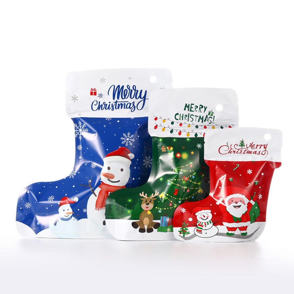 Christmas Die-Cut Designed Stocking Mylar Stand Strong Bags