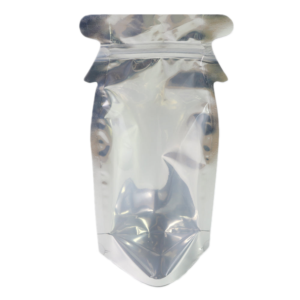 Clear and Silver Chrome Metallic Mylar Bottle Shaped Stand