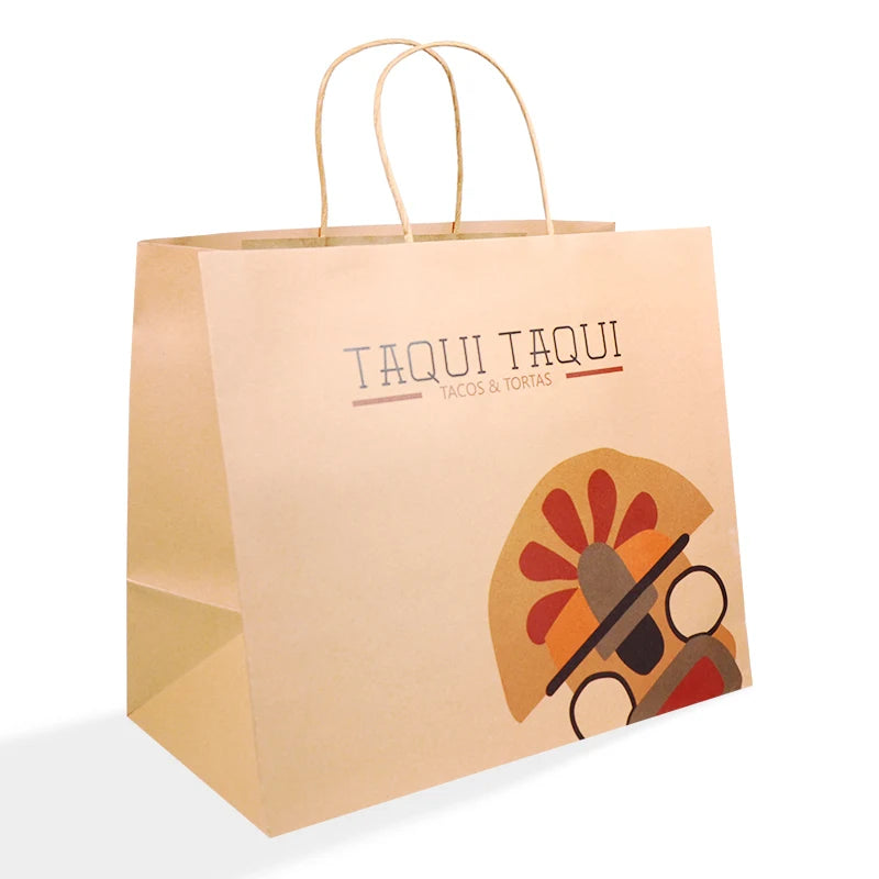 Custom Printed Brown Kraft Shopping Paper Bag With Handles