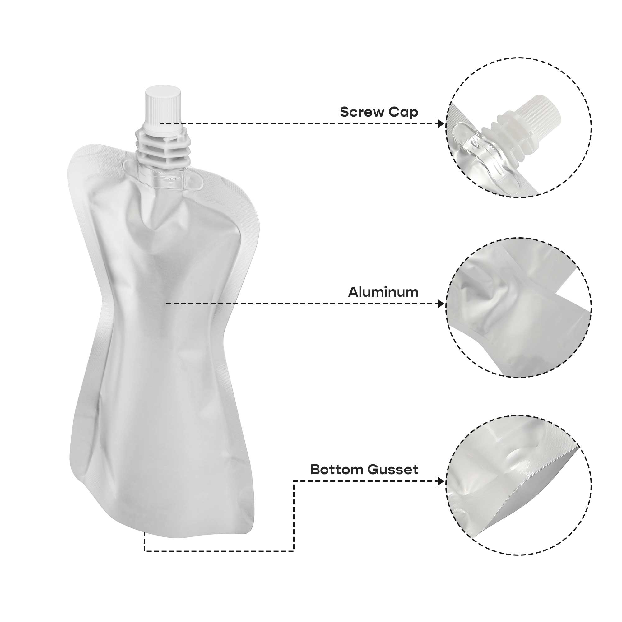 Customizable Aluminum Iron Silver Bottle Pouch with Top Customizable Aluminum Iron Silver Bottle Pouch with Top
