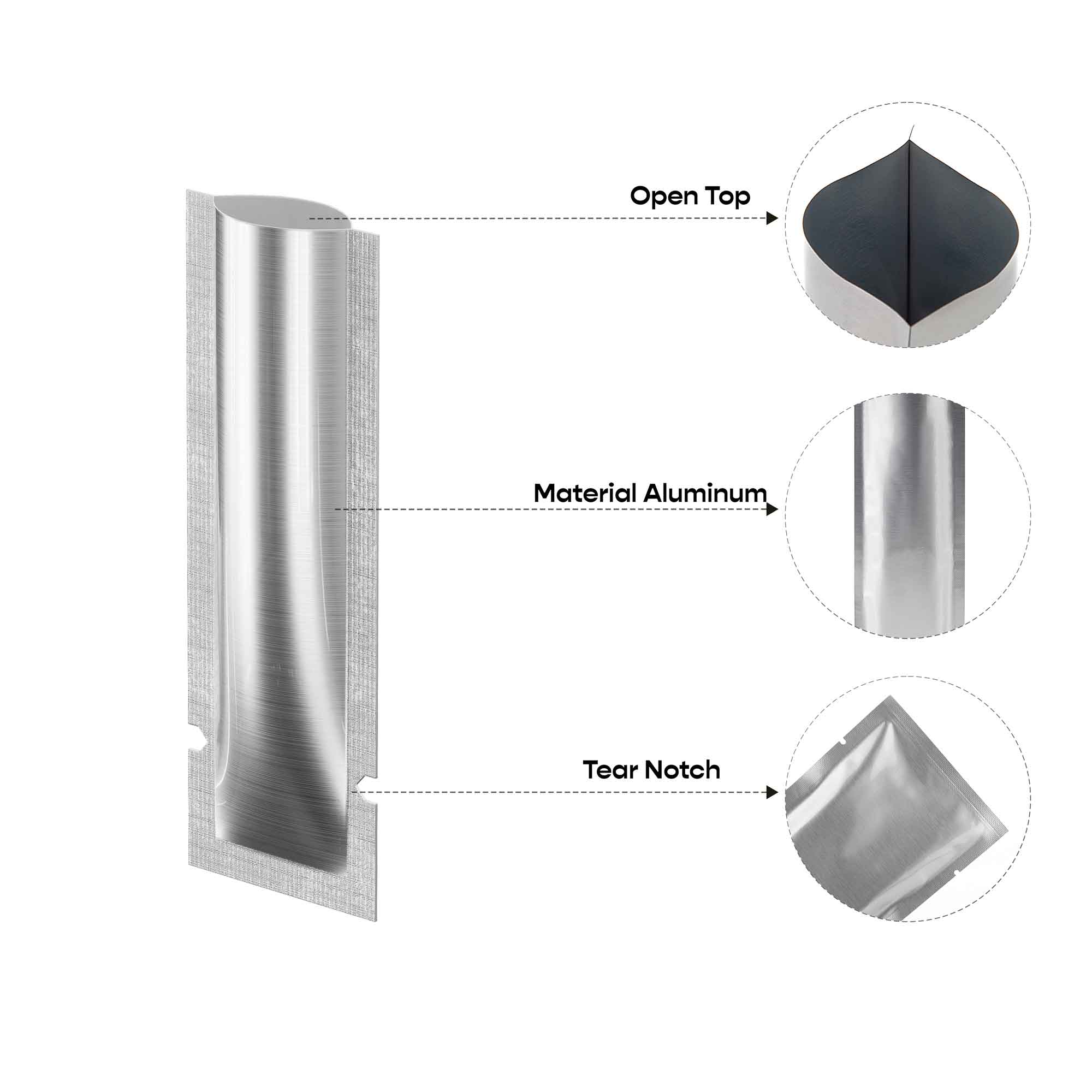 Customizable Aluminum Open Top Stick Pouches with Straight Customizable Aluminum Open Top Stick Pouches with Straight