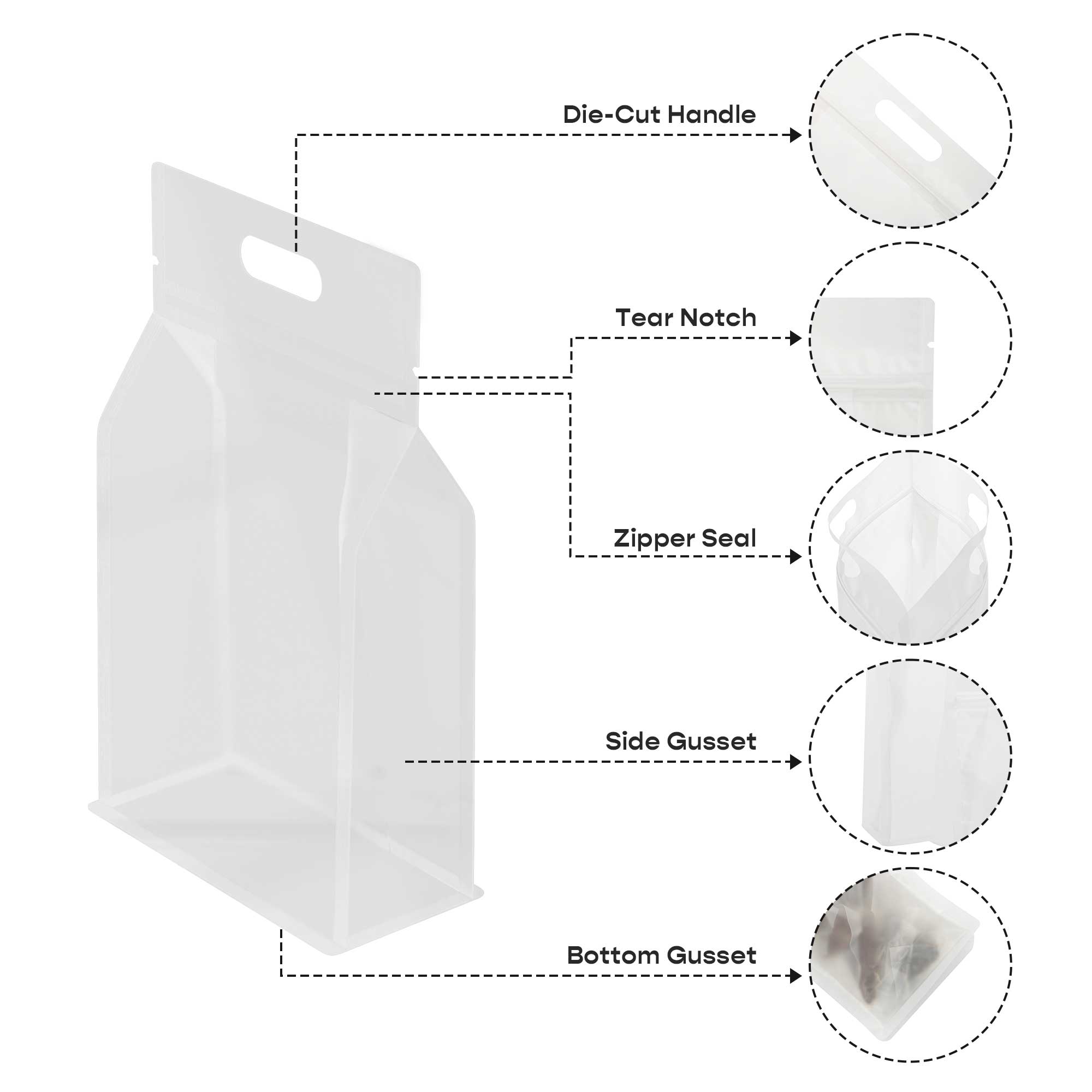 Customizable Clean Clear Polyethylene Side Gusset Stand Customizable Clean Clear Polyethylene Side Gusset Stand