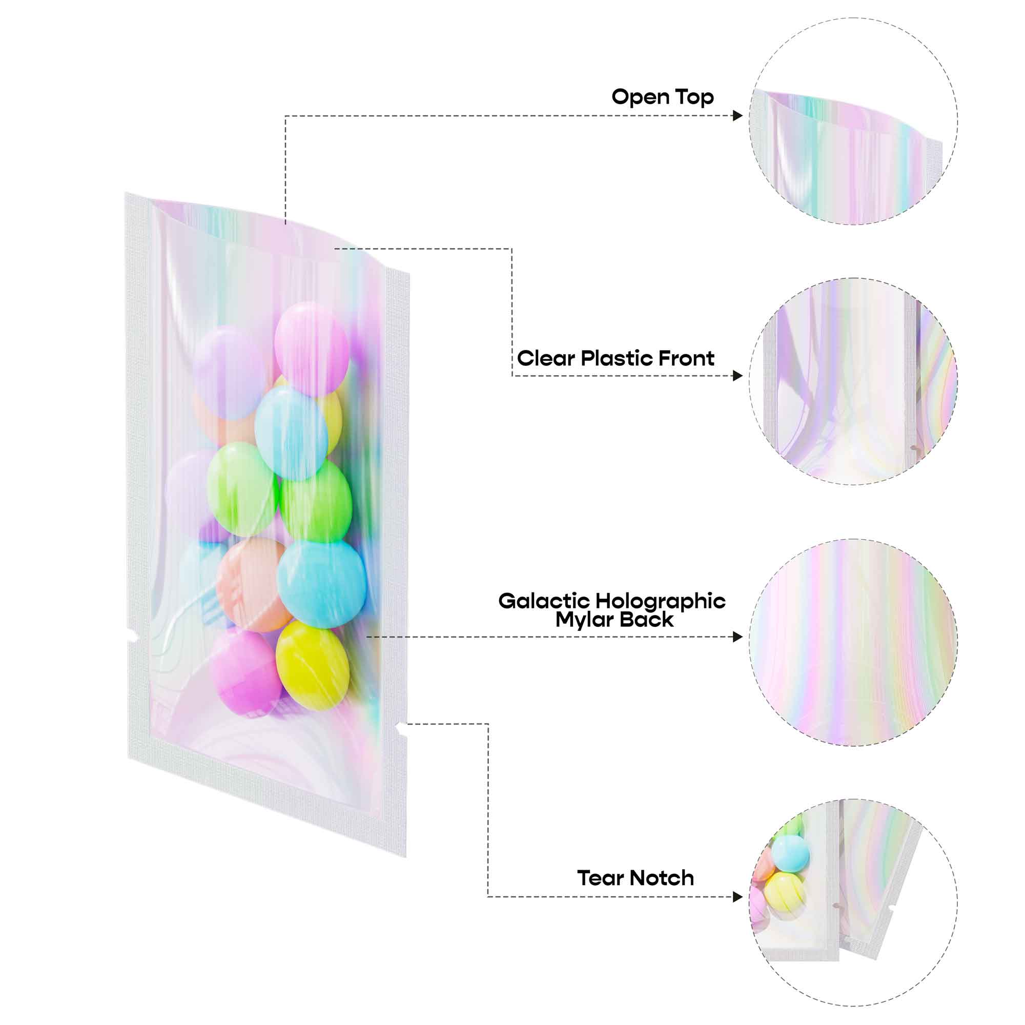 Clear Plastic Galactic Holographic Metallic Mylar Bags Clear Plastic Galactic Holographic Metallic Mylar Bags